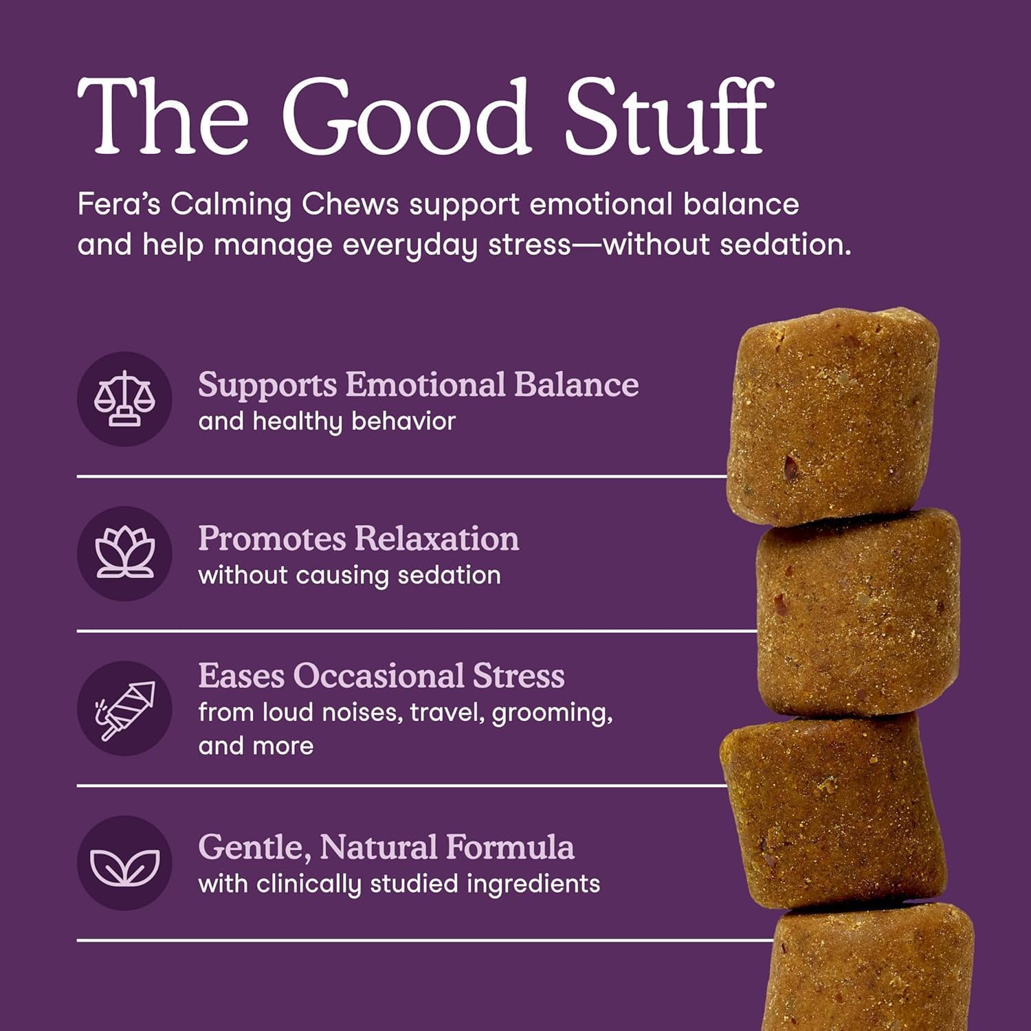 Fera Pets Dog Calming Chews - Helps Manage Everyday Stress & Separation - Promotes Relaxation - Ashwagandha & Priome® Mental Wellbeing Postbiotic Blend - 30 Soft Chews Fera PetsAu supplements