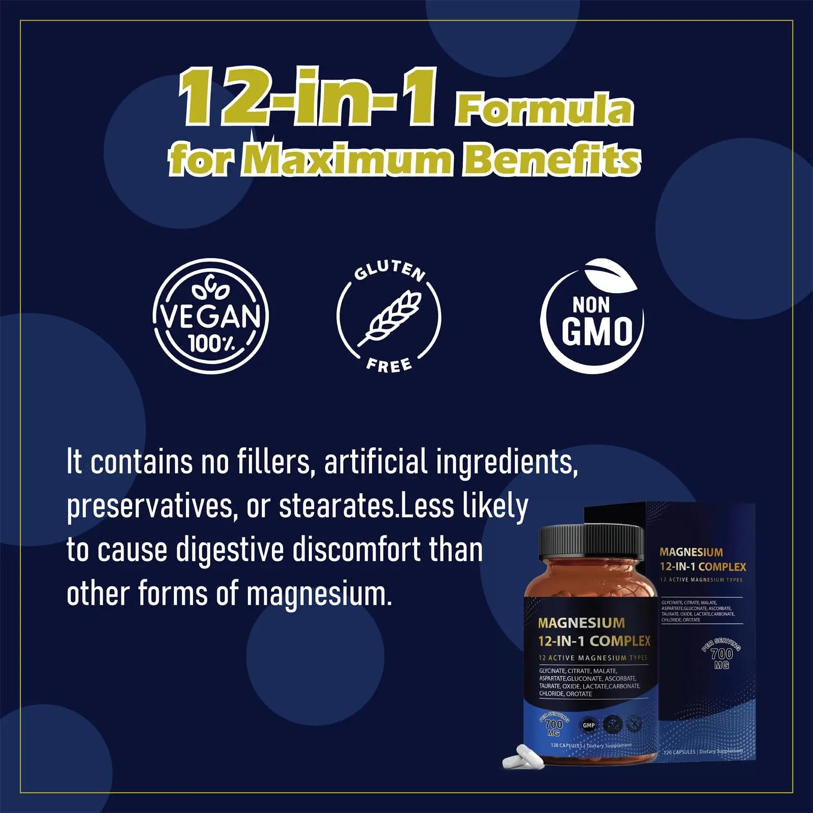Puravita Magnesium Complex 700mg 12 in 1 Magnesium Supplement with Glycinate, Citrate, Malate & More | Easy Absorption, Energy Support, Vegan & Non-GMO | 120 Capsules (1pc) YPRYPRnz supplements