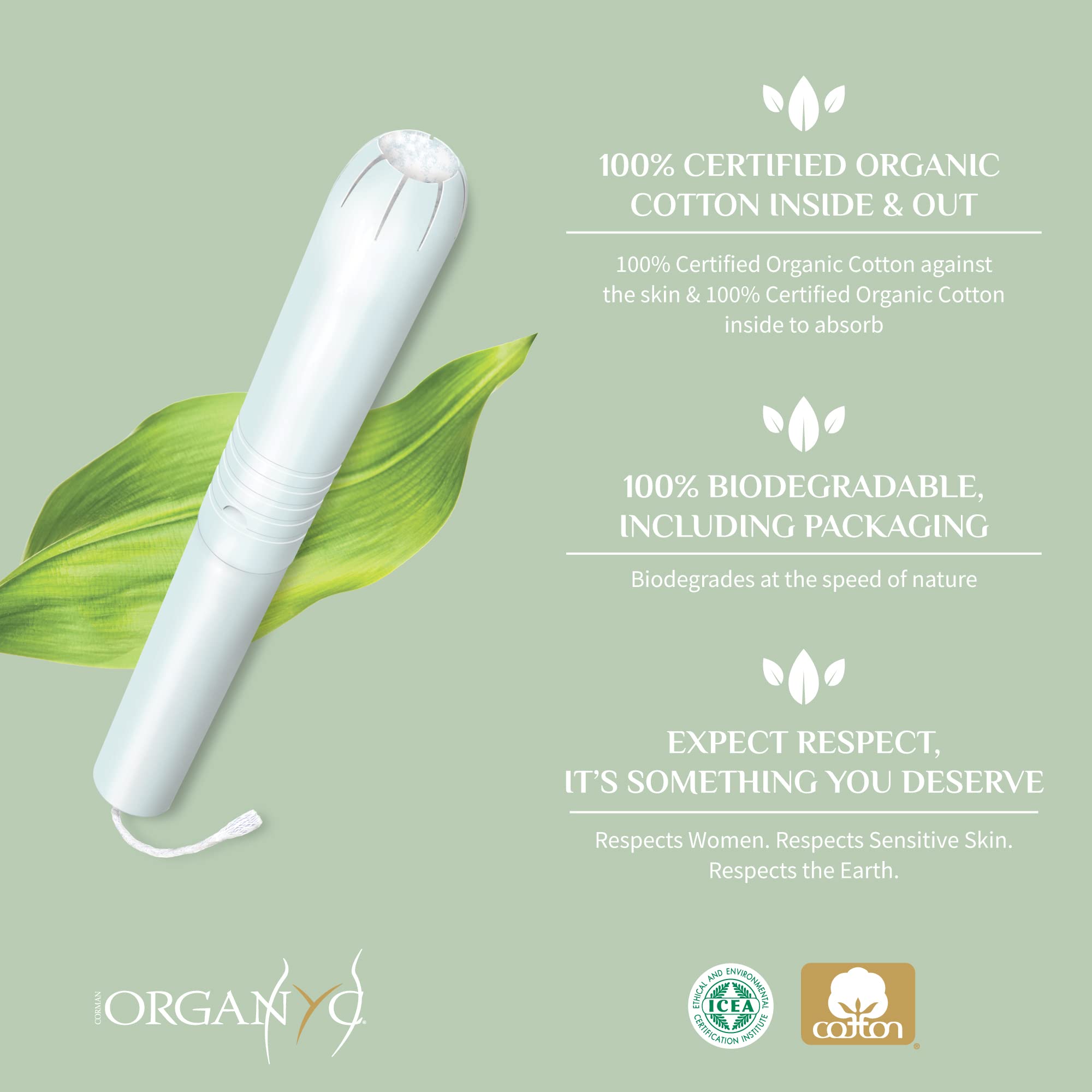 Organyc 100% Certified Organic Cotton Tampons - Cardboard Applicator, Free from Chlorine, Perfumes OrganycAu supplements
