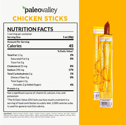Paleovalley Pasture-Raised Chicken Sticks – 10 Pack – 7g Protein per Stick – Keto-Friendly, Paleo, Gluten-Free, Nitrate-Free – On-the-Go Snack (10 Pack, Teriyaki) PaleovalleyUS supplements