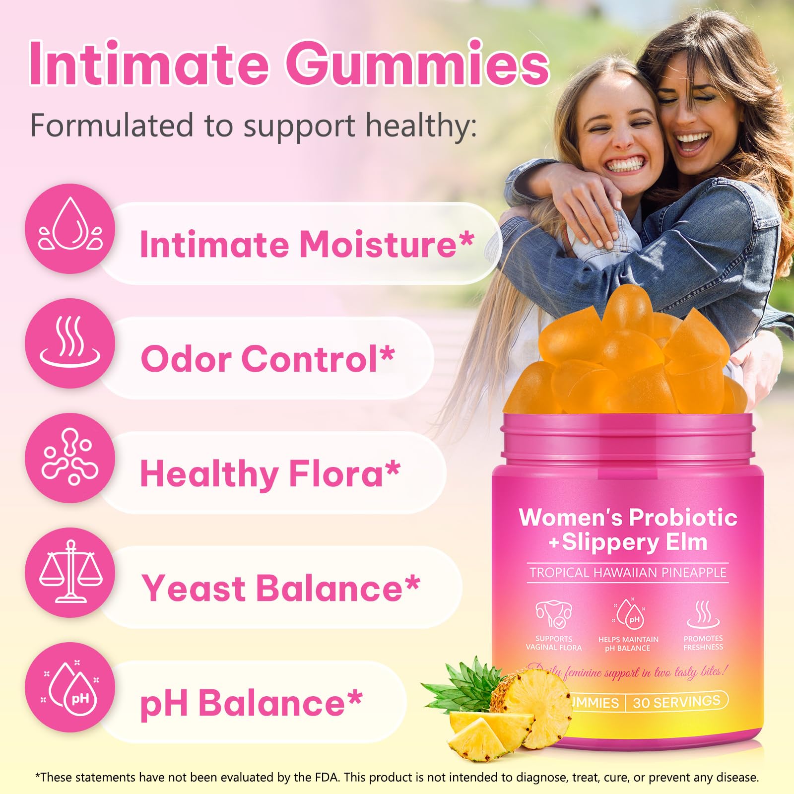 WeiWeiLa Feminine Probiotics Gummies for Women Probiotic Gummies with Slippery Elm | Natural Pineapple Flavor | Supports Feminine pH Balance & Comfort | 60 Vegan Gummie for Daily Wellness WeiWeiLaAu supplements