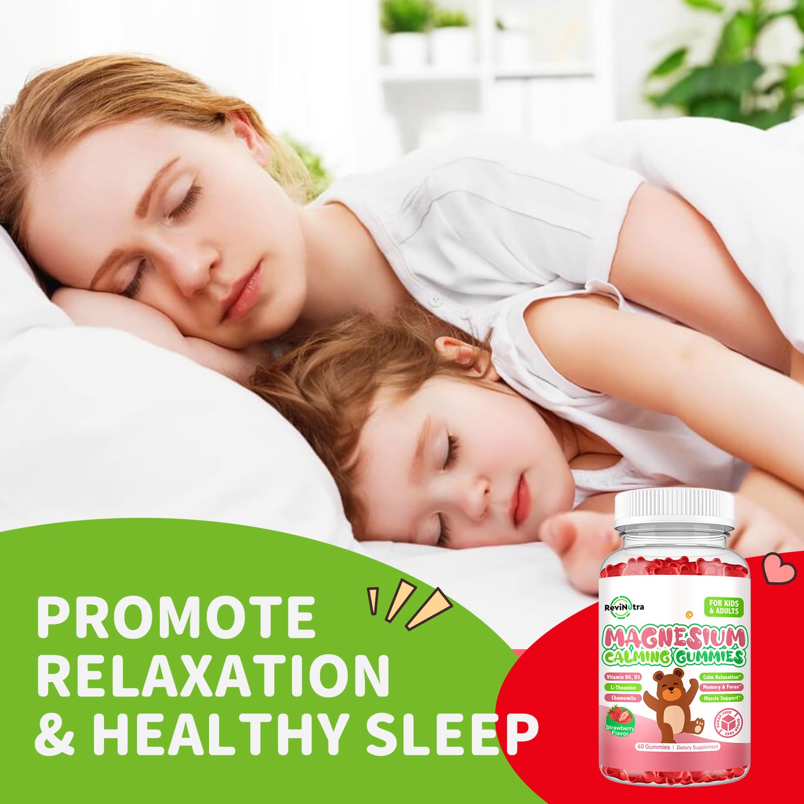 Magnesium Gummies for Kids - Magnesium Glycinate Gummies Supplement with L-Theanine, Vitamin B6, D3 for Kids & Adults Sleep, Calm, Relaxation, Brain, Bones, Sugar Free Strawberry 60ct ReviNutraAu supplements