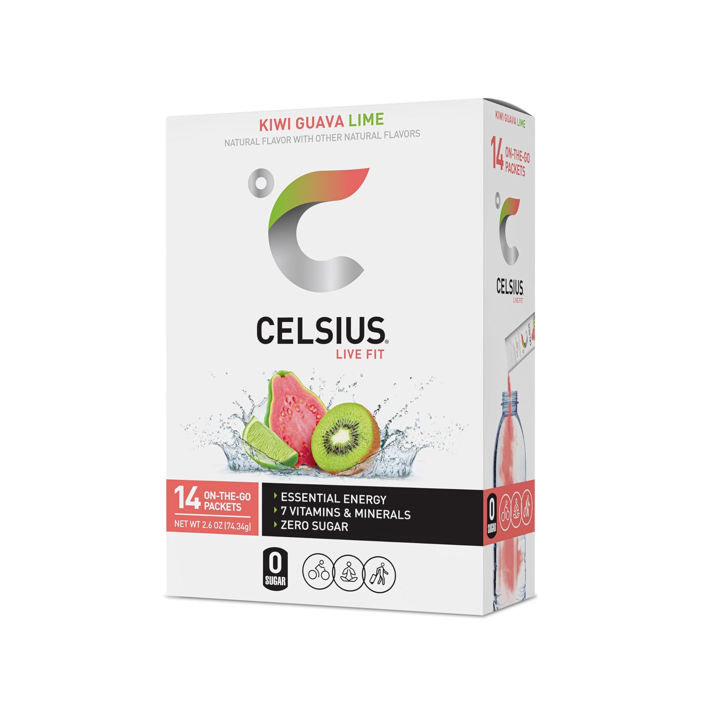 CELSIUS Kiwi Guava Lime On-the-Go Powder Stick Packs, Zero Sugar , 14 Count (Pack of 1) CELSIUSUS supplements