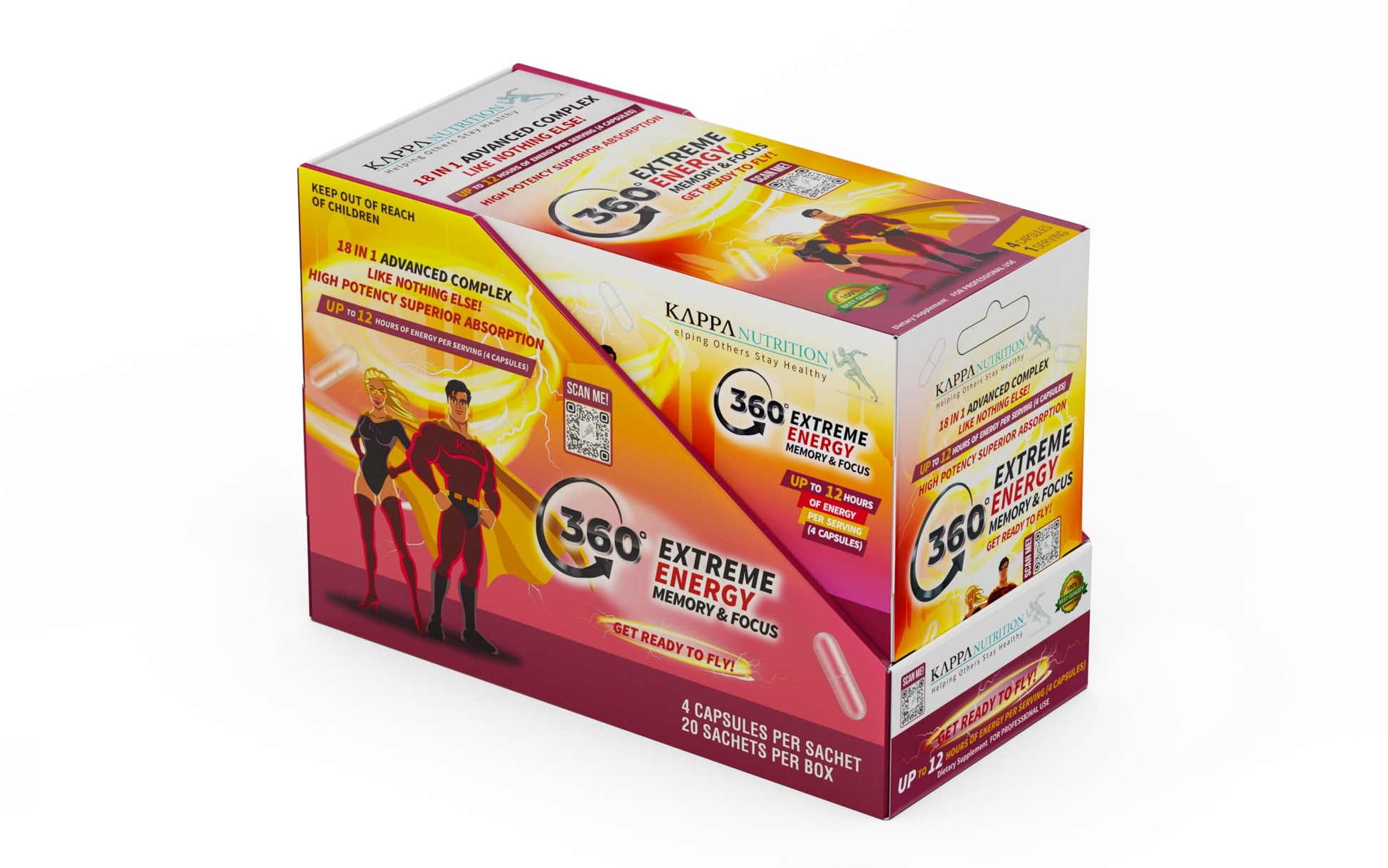 360 Extreme Energy, Memory & Focus (1 Display 20 Sachets (4 Capsules ea) KAPPA NUTRITIONAu supplements