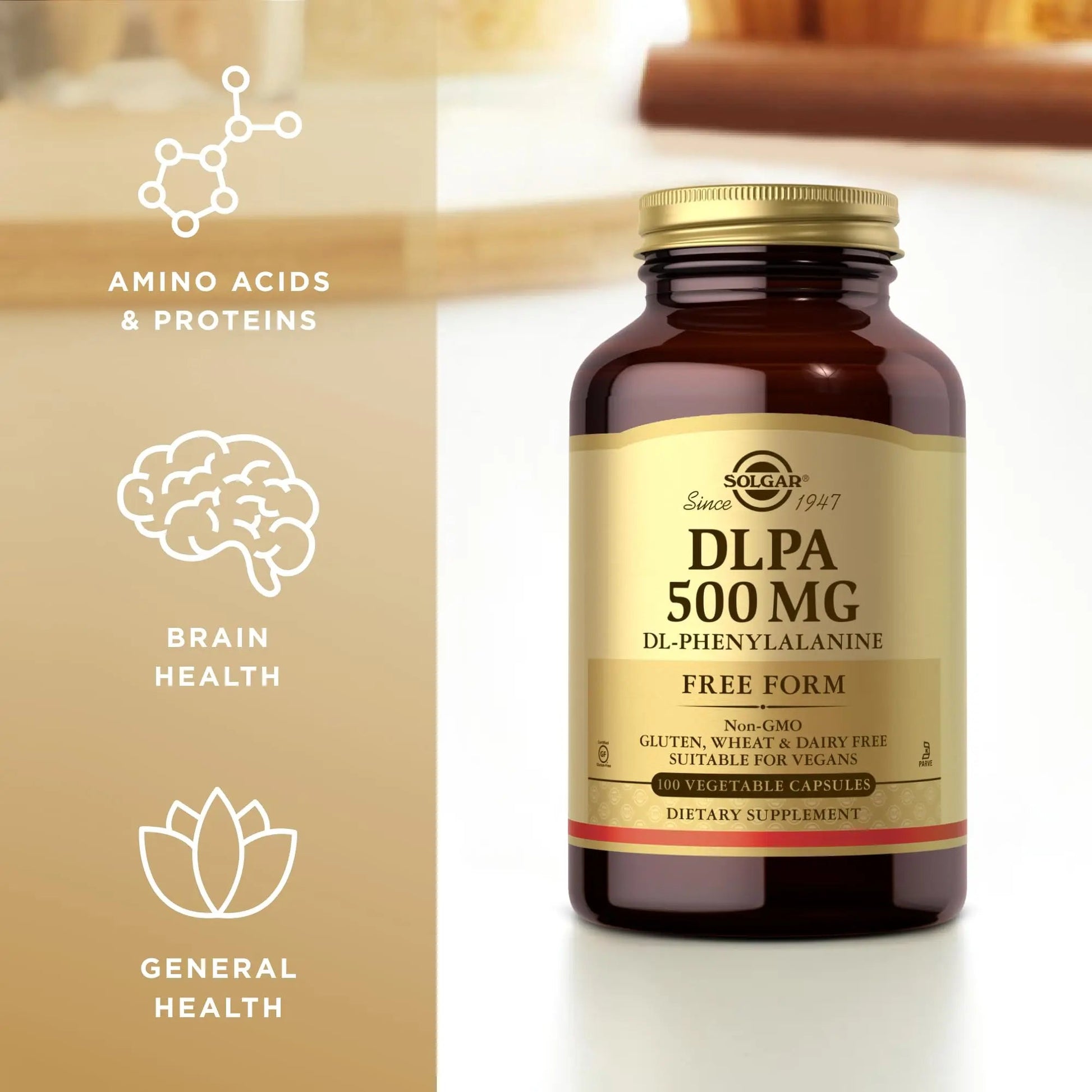 Solgar DLPA 500 mg - 100 Vegetable Capsules - Free Form DL-Phenylalanine - Non-GMO, Vegan, Gluten Free, Dairy Free, Kosher - 100 Servings SolgarAu supplements