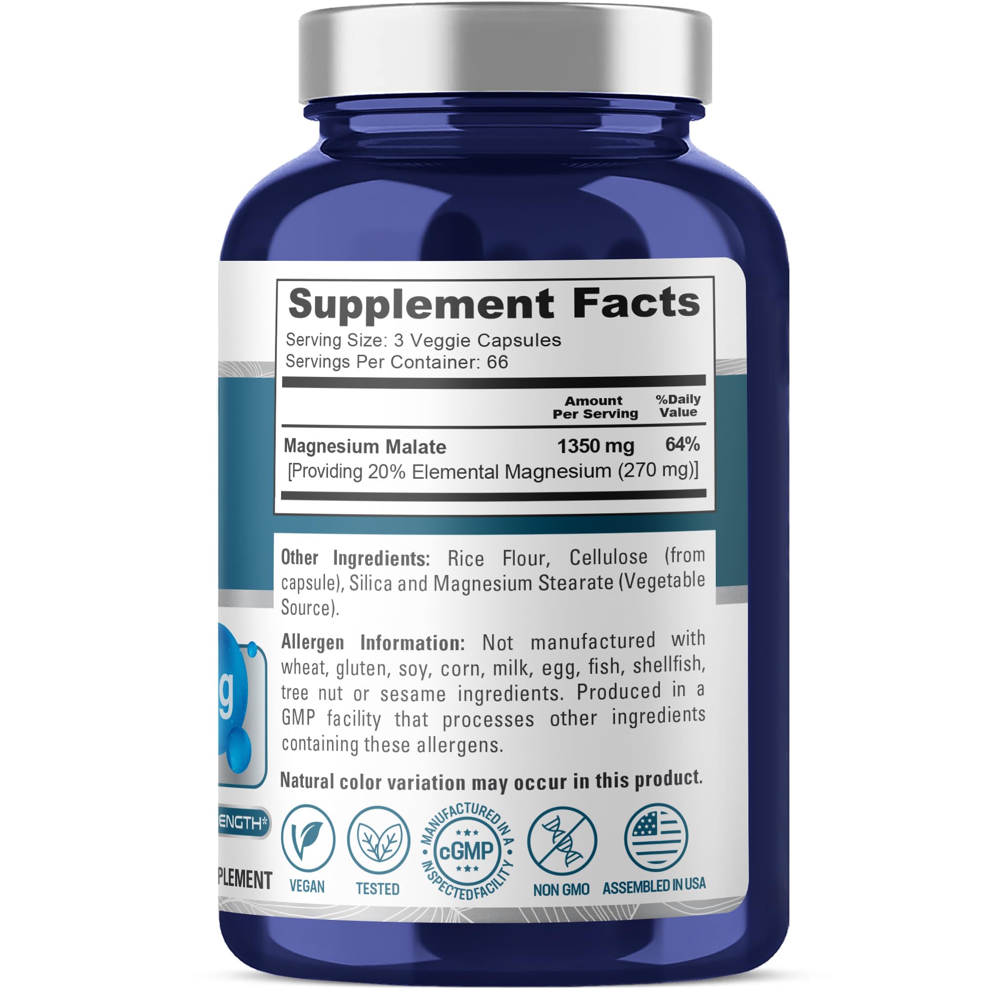 NusaPure Magnesium Malate 1350mg 200 Veggie Capsules (Vegan, Non-GMO, Vegan) NusaPureAu supplements