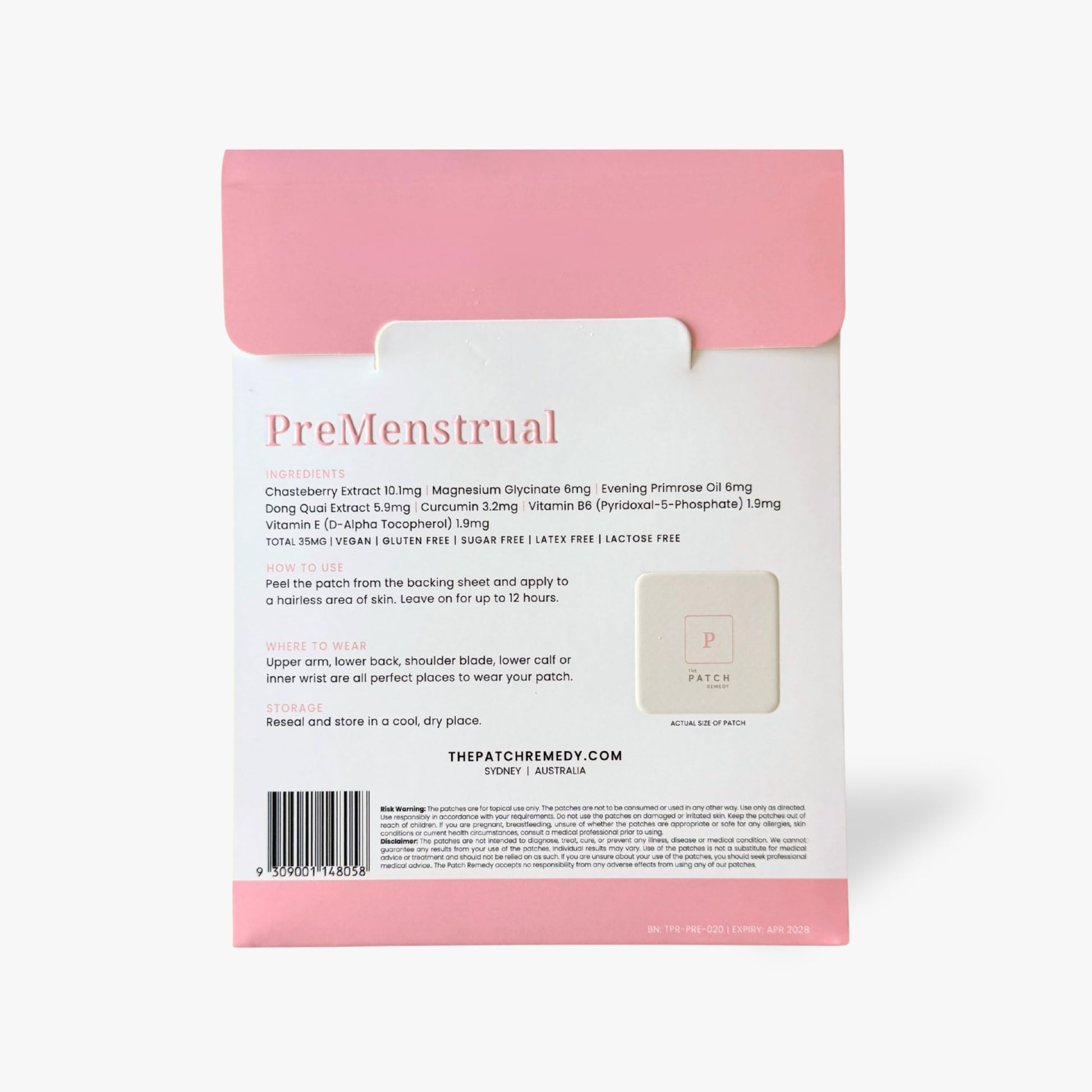 The Patch Remedy Pre Menstrual Patch | Chasteberry, Magnesium, Evening Primrose, Dong Quai, B6 & Vitamin E | 30 Patches The Patch RemedyAu supplements