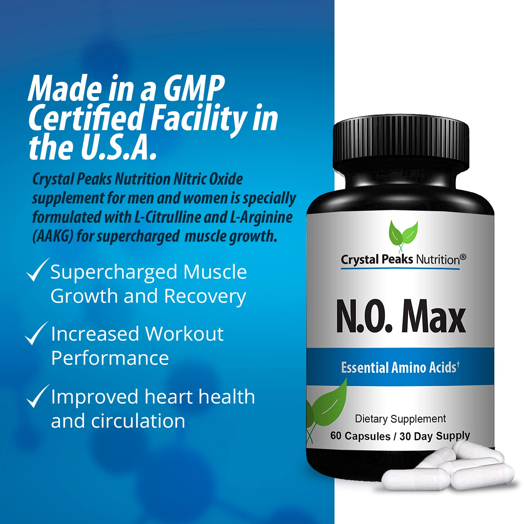 CRYSTAL PEAKS NUTRITION N.O. Max Nitric Oxide Supplement - L Arginine, Citrulline CRYSTAL PEAKS NUTRITIONAu supplements