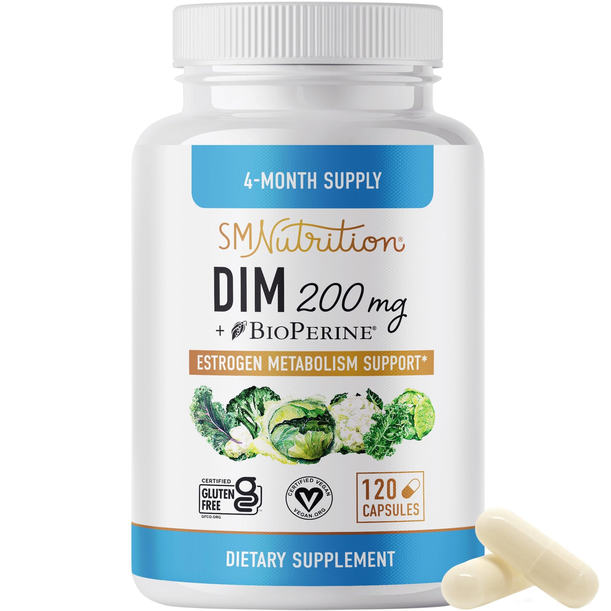 DIM Supplement 200 mg (120 Ct) | Estrogen Balance for Women & Men | Hormone Balance SMNutritionUS supplements