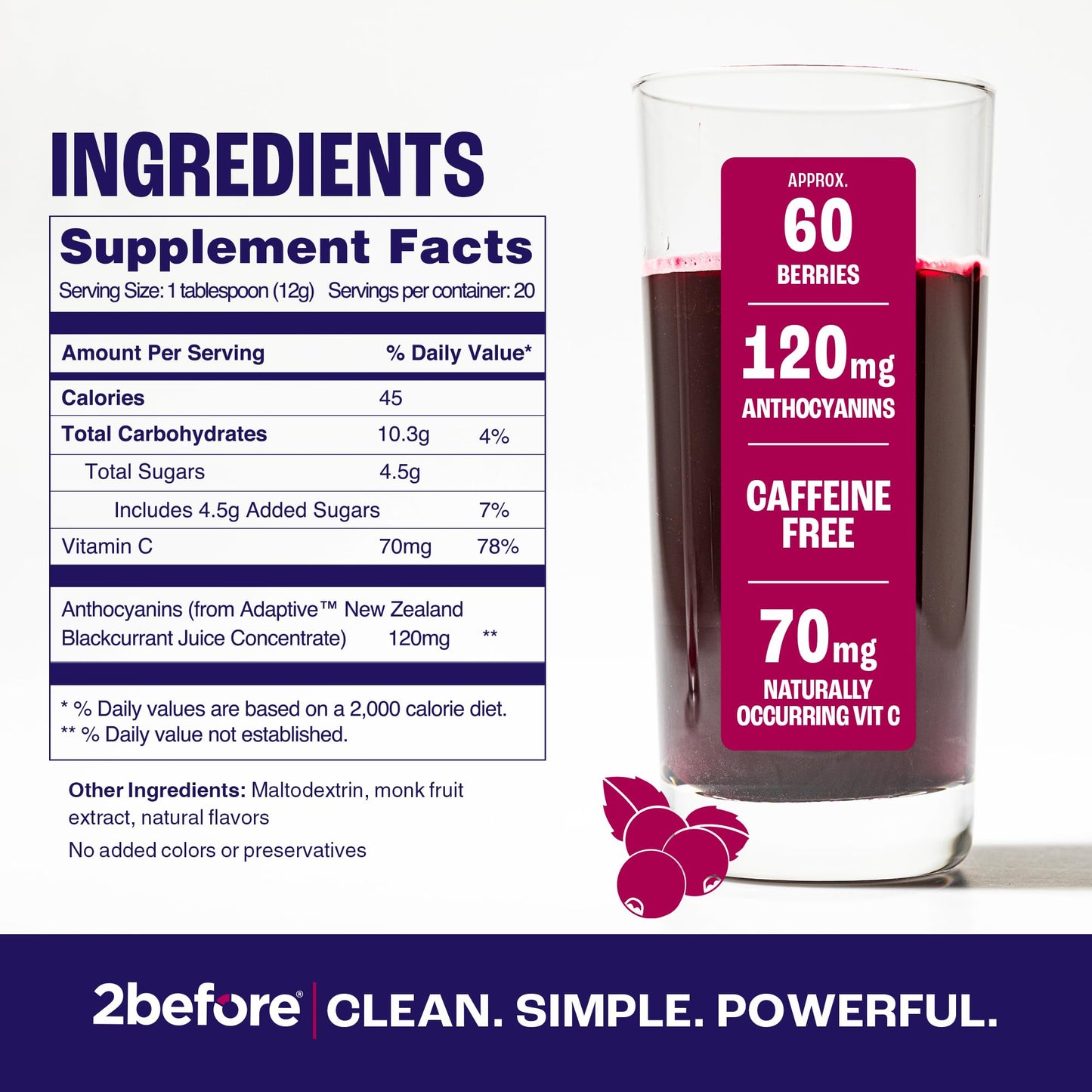 2before Blackcurrant I All Natural Vegan Pre Workout, Caffeine Free I Clean Energy 2beforeUS supplements