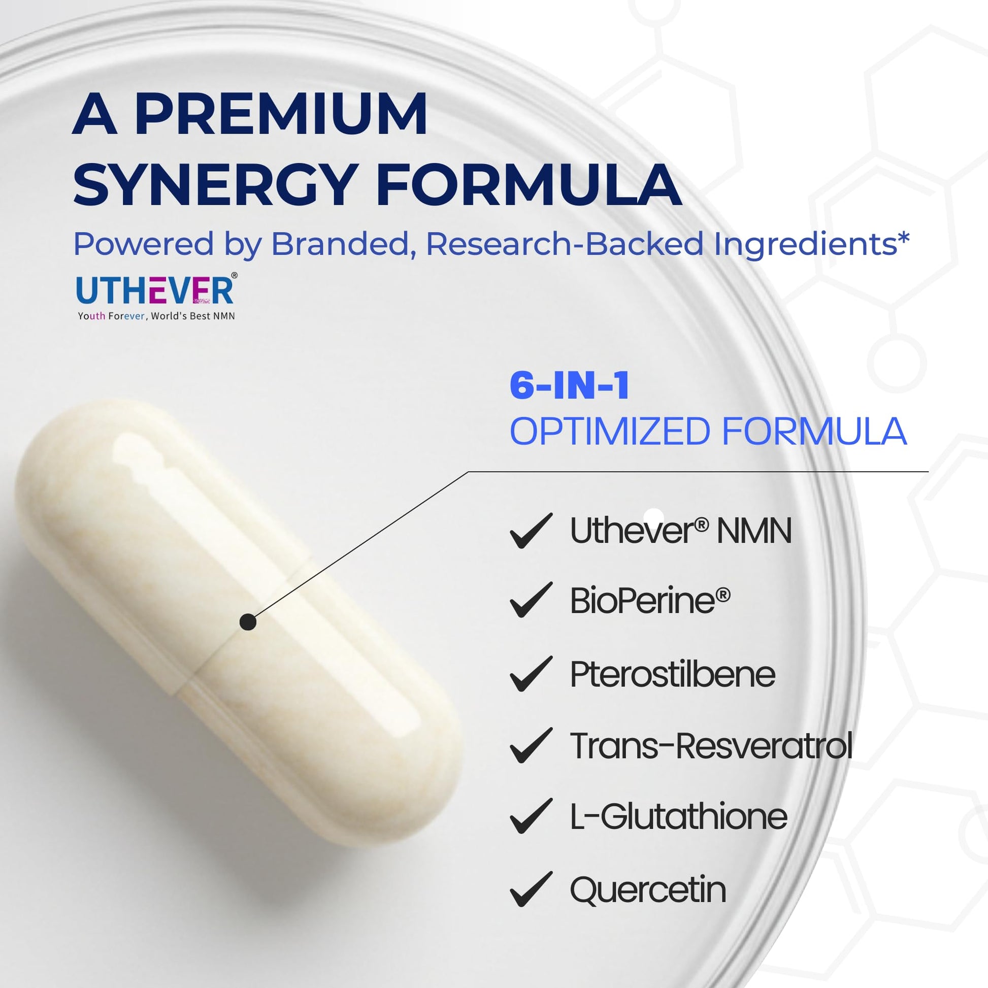 BONE SCIENCE Uthever NMN & Pterostilbene 6-in-1 Complex with Resveratrol, Glutathione & BioPerine - High Purity Stabilized NAD+ Precursor for Healthy Aging & Cellular Energy - 60 Vegetarian Capsules BONE SCIENCEAu supplements