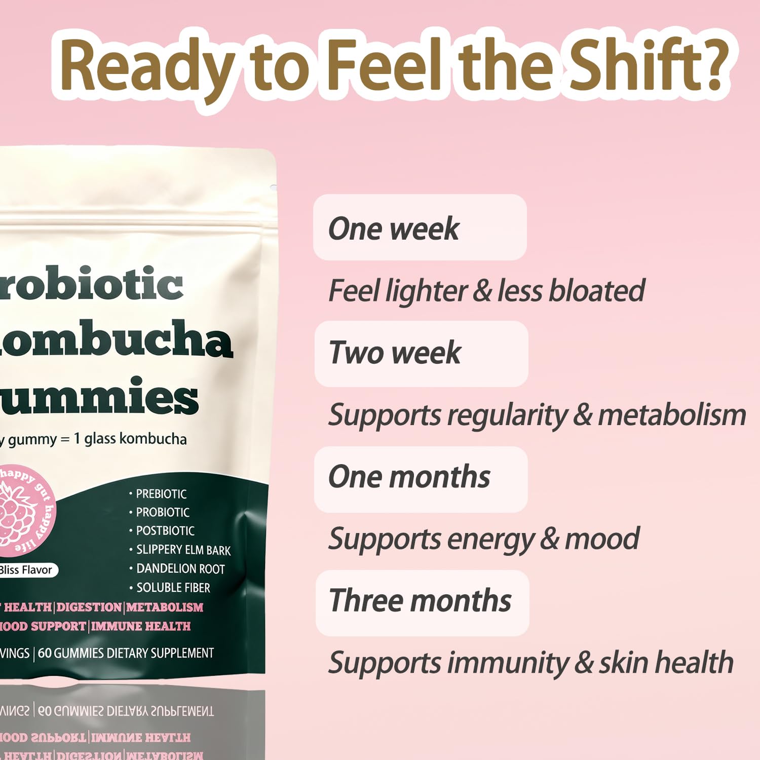 Glo Vous Probiotic Kombucha Gummies – 60 Gummies, with Prebiotics, Postbiotics & Fiber,Includes Slippery Elm, Dandelion Root & MCT Oil,Supports Digestive Health, Bloating Relief & Gut Support Glo VousAu supplements