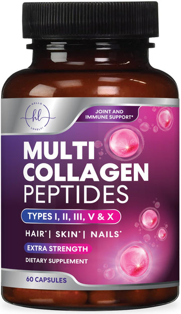 Multi Collagen Supplement 2400 mg - Types I, II, III, V & X Multi Collagen Peptides Pills for Women & Men, Hydrolyzed Collagen Supplements, Hair, Skin, Nail, & Joint Support Supplement, 60 Capsules Hello Lovely!Au supplements