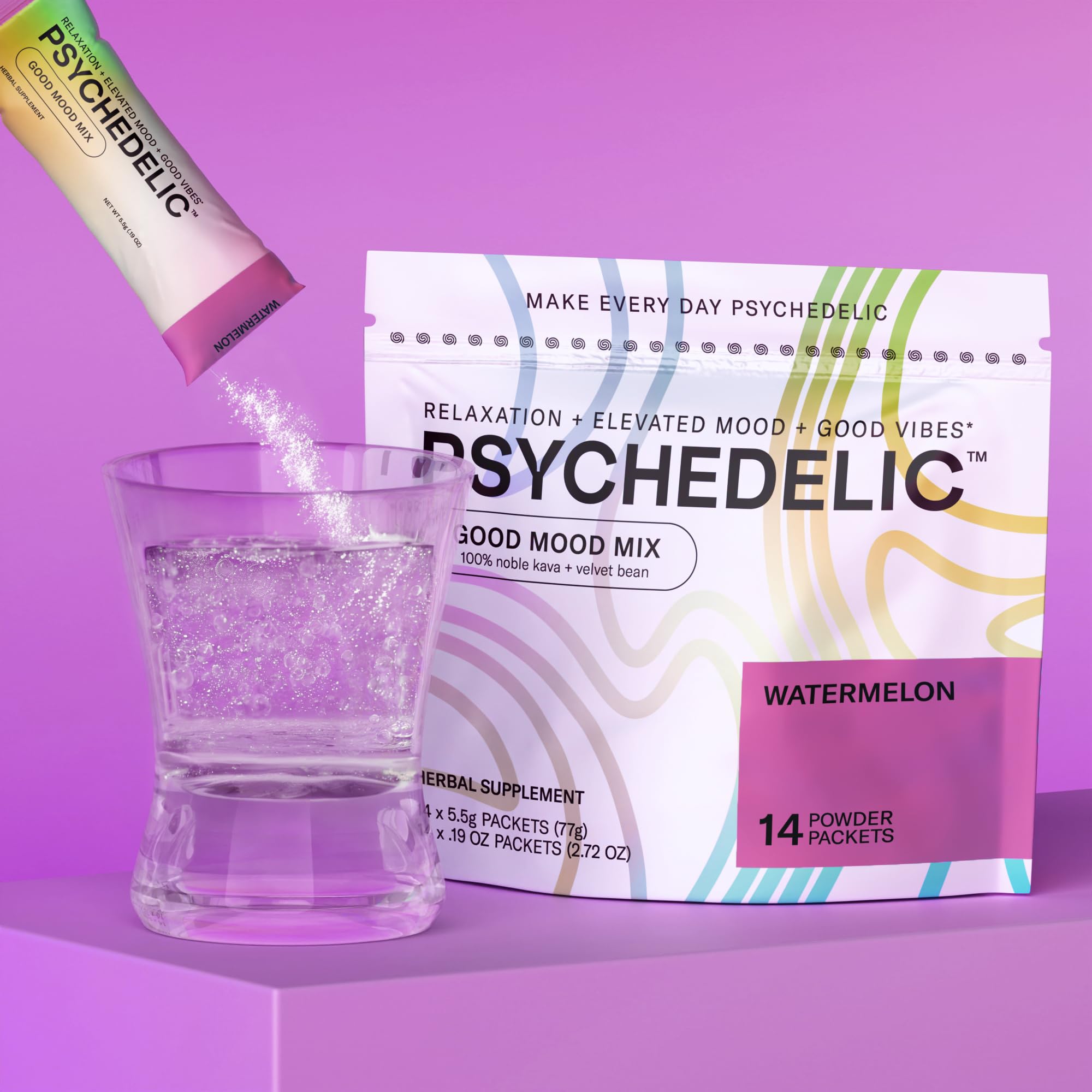 Good Mood Mix - Watermelon - Powder Packets - Calming Kava Drink Mix - Easy Open Psychedelic WaterAu supplements