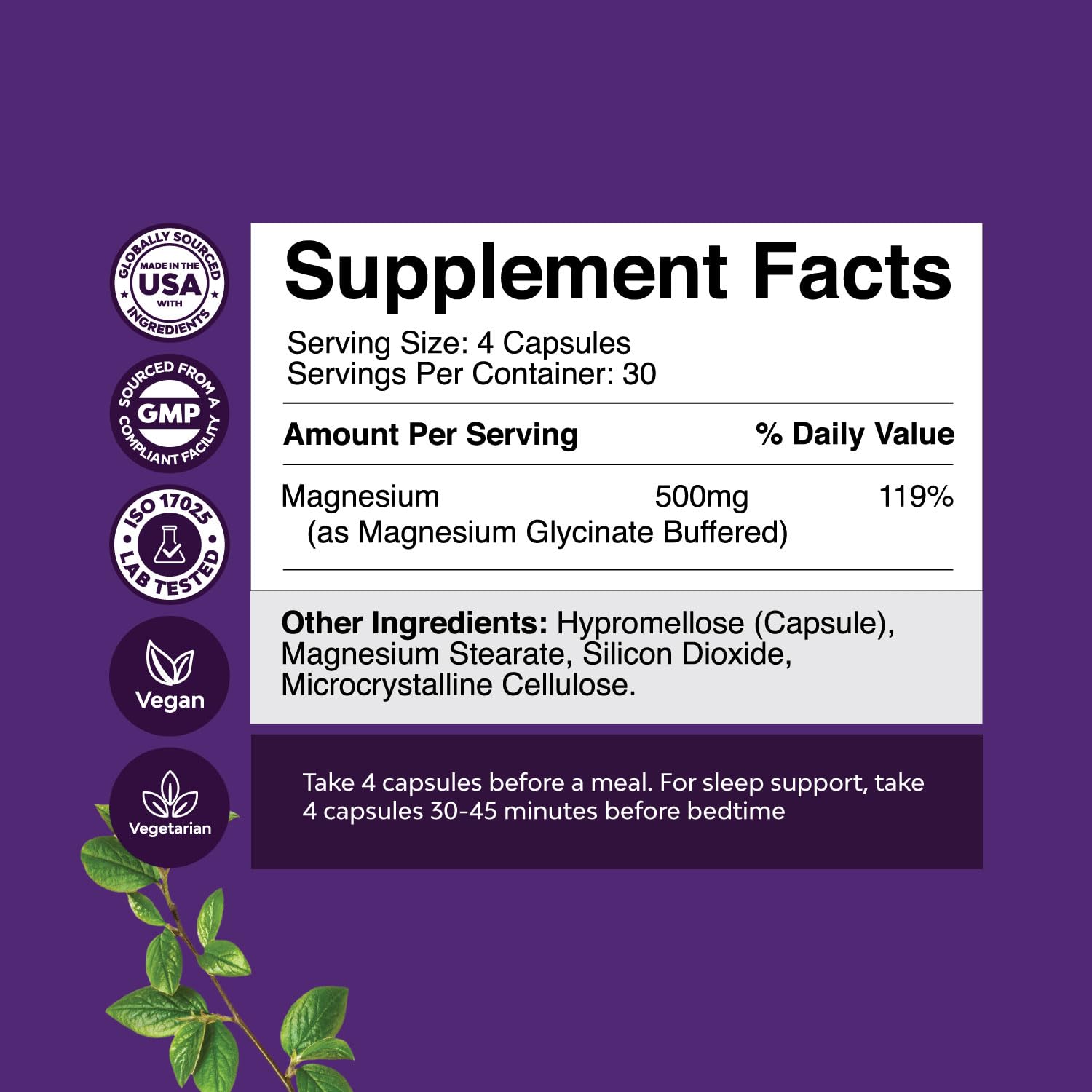 Pure Magnesium Glycinate Supplement 500mg - Magnesium for Sleep and Rest Capsules for Men & Women - Unflavored Vegan High Absorption Pills for Relaxation Support - 120 Count Natures CraftAu supplements