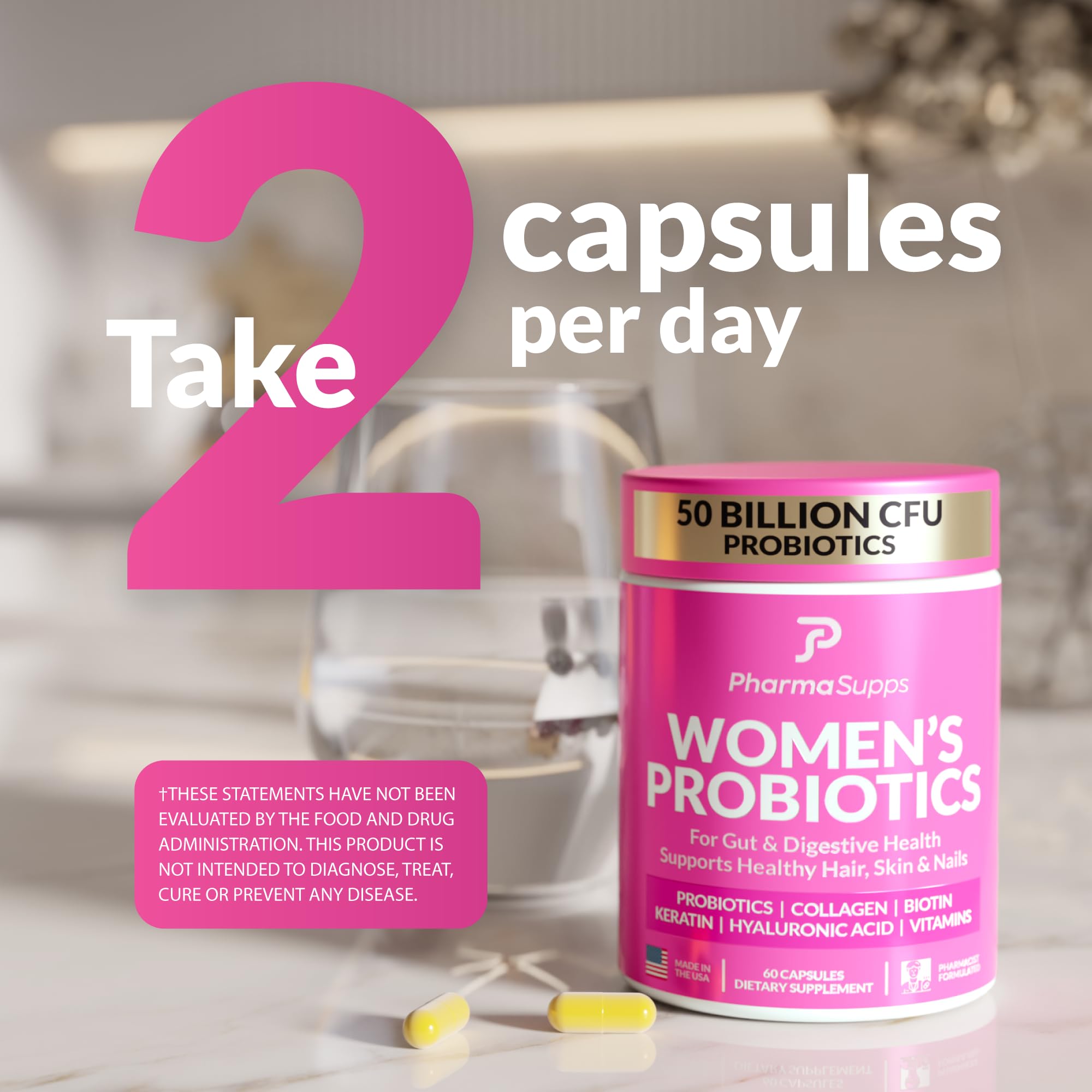 ADVANCED Women's Probiotics for Gut Health - Hair, Skin, & Nails Vitamins Support - 50 Billion CFU w/ Collagen, Biotin & Keratin - Probiotic Supplement for Digestive Health & Bloating Relief, USA-Made PharmaSuppsAu supplements
