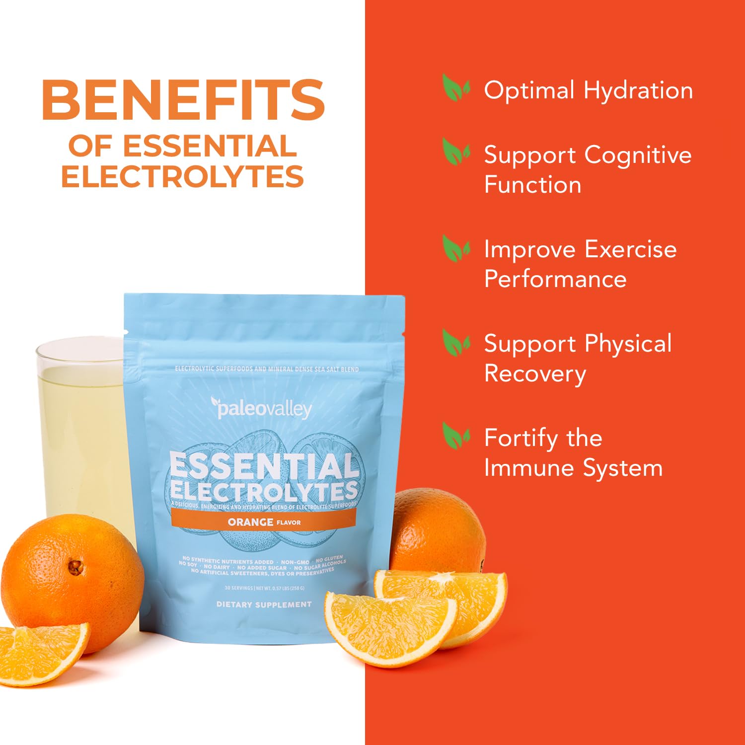 Paleovalley Essential Electrolytes Powder - Full Spectrum Orange Electrolyte Powder for Hydration, Energy and Muscle Recovery - No Sugar Added - 30 Servings PaleovalleyUS supplements