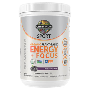 Garden of Life Sport Organic Plant Based Energy + Focus Clean Pre Workout Powder, with 85mg Caffeine, Natural No Booster, B12, Vegan, Gluten Free, Non-GMO, BlackBerry, 15.3 Oz Garden of LifeAu supplements