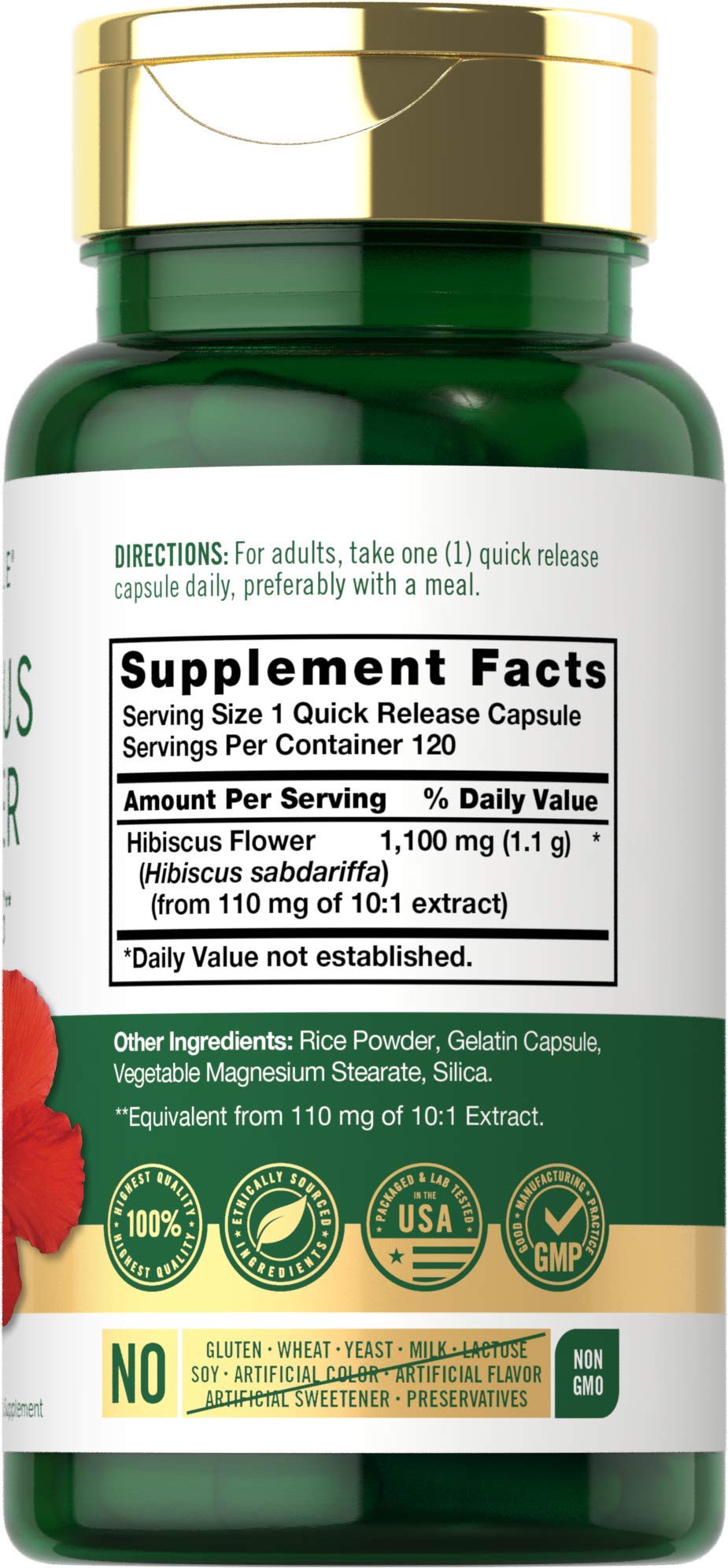 Hibiscus Flower Extract 1100 mg | 120 Capsules | Non-GMO, Gluten Free Supplement CarlyleUS supplements