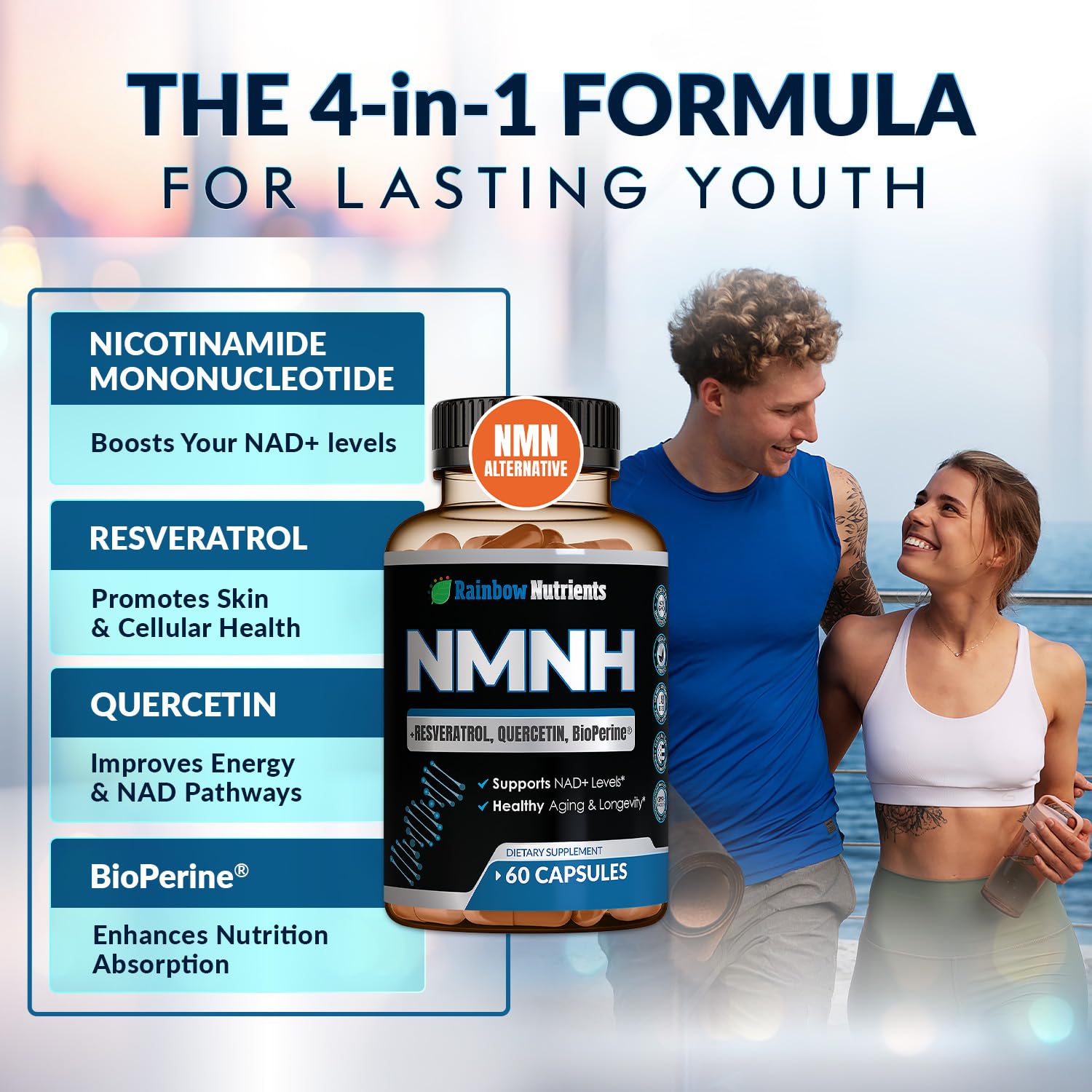 NMNH Supplement (NMN Alternative) NAD Booster for Anti-Aging, Cellular Energy & Nice Skin- Dihydronicotinamide mononucleotide, Resveratrol, Quercetin & BioPerine® for Max Absorption- 60 caps Rainbow Nutrients, LLCAu supplements