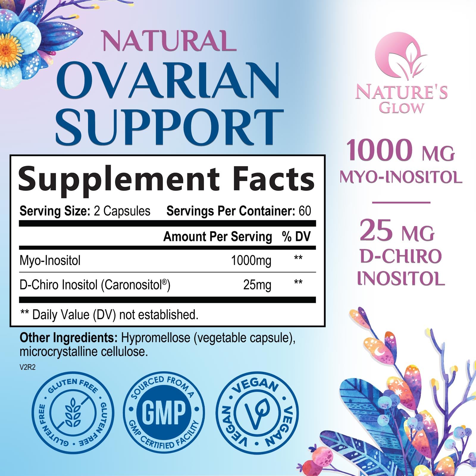 Myo-Inositol & D-Chiro Inositol 1025mg - 40:1 Ideal Ratio for Ovarian Support, Vegan Myo & D Chiro Supplement for Women's Natural Balance and Hormone Support, Vitamin B8, Non-GMO - 120 Capsules Nature's GlowAu supplements