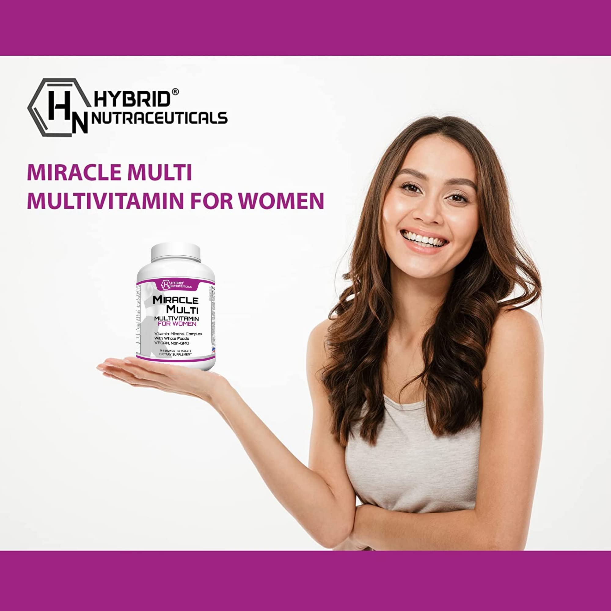 Hybrid Nutraceuticals MiracleMulti Women Multivitamin with Probiotics, Biotin, Folic Acid, Enzymes + Fruit & Vegetable Blend - Immune Support, Heart Health, Energy: 60 Servings (Non-GMO) Hybrid NutraceuticalsAu supplements