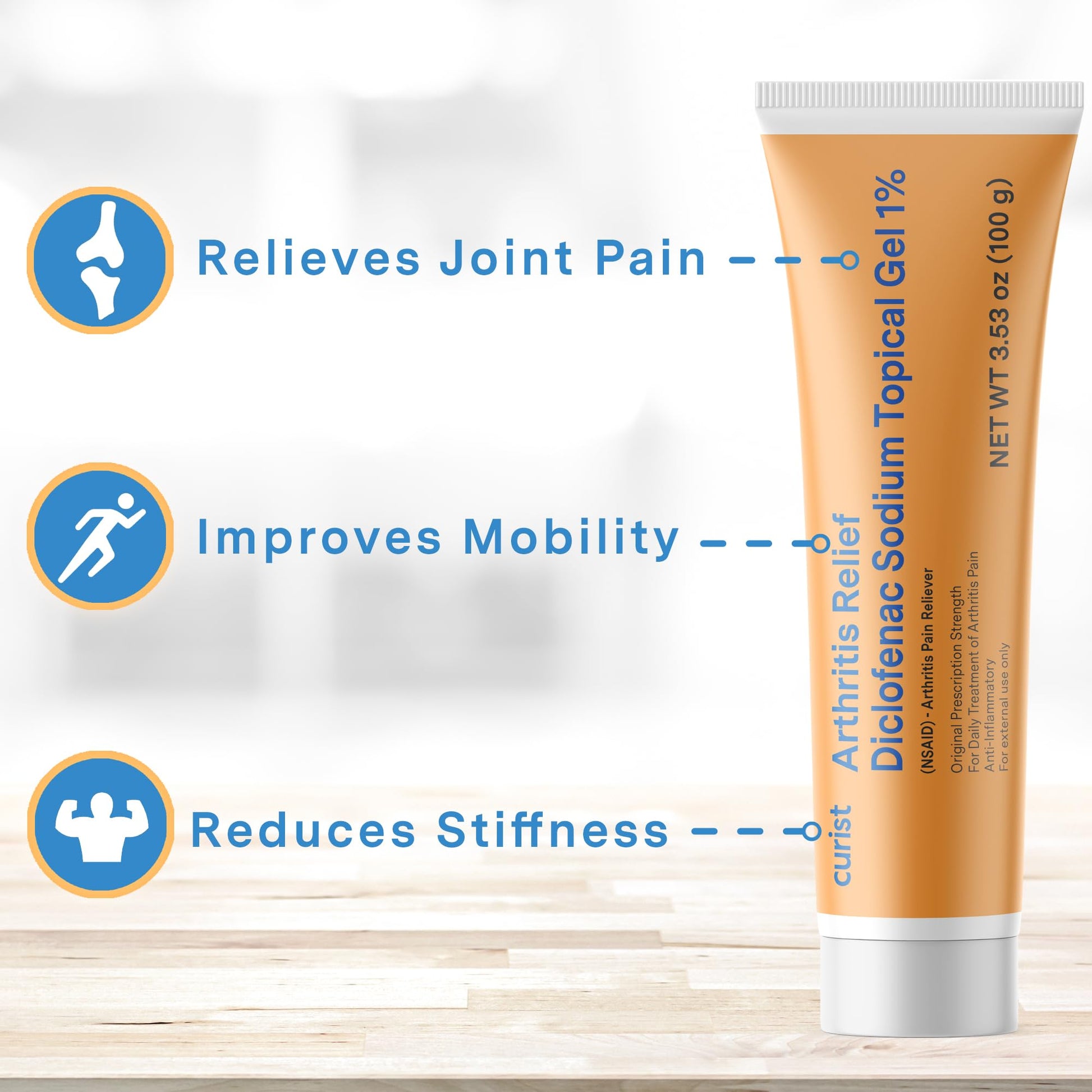 Curist Diclofenac Sodium Topical Gel 1 Percent 100g for Arthritis Pain - Joint Pain Relief for Hand Pain, Foot Pain, Knee Pain, Elbow Pain & Ankle Pain - 1% - 3.53oz CuristAu supplements