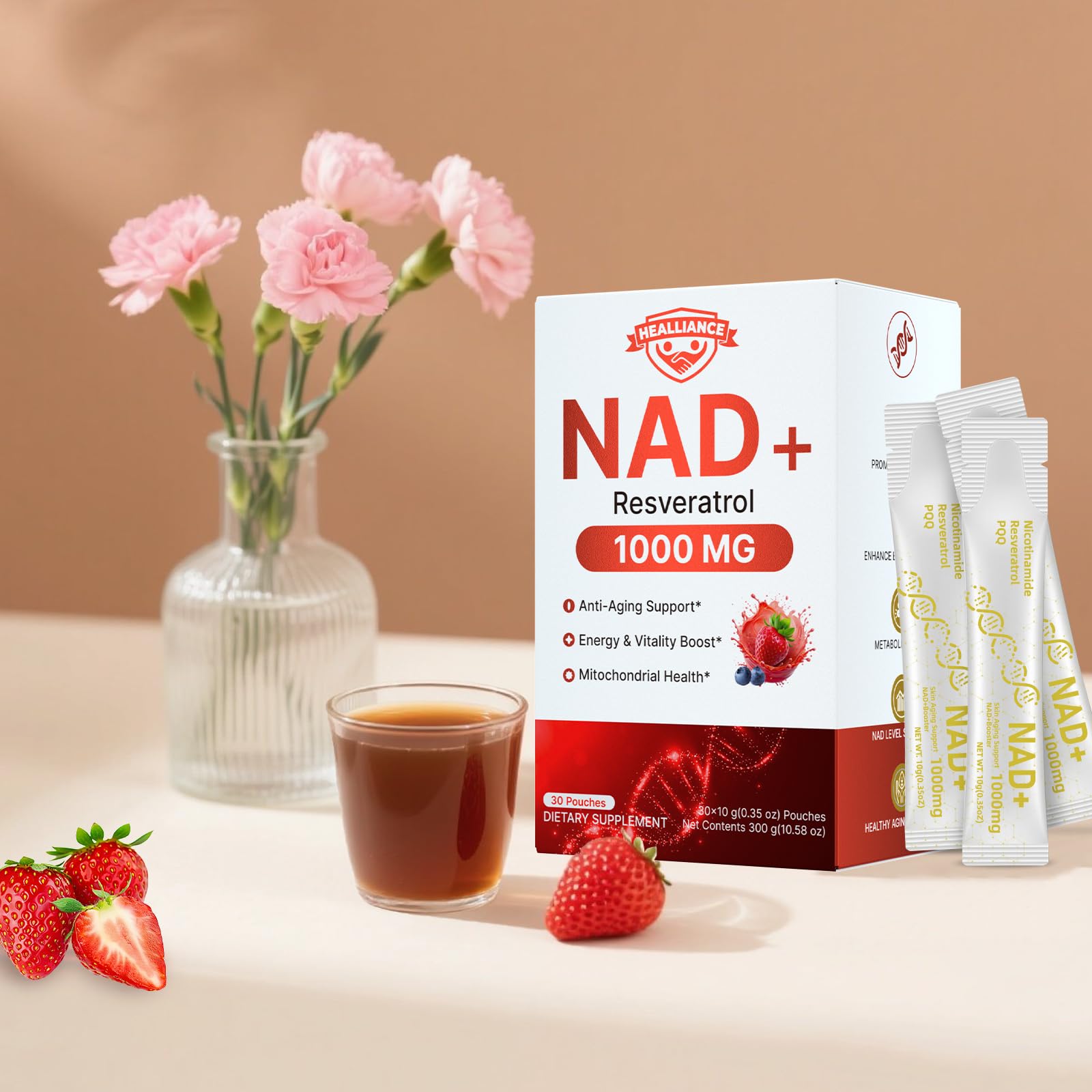 Healliance NAD+ Liquid Supplement 1000mg - Features Nicotinamide Riboside Resveratrol with PQQ for Targeted Healthy Aging and Cellular Energy Support, 30 Packets for Women and Men HeallianceAu supplements