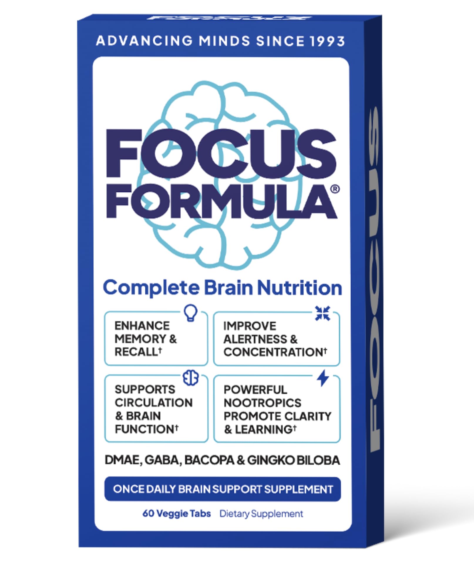 Focus Formula Nootropic Brain Supplement, Focus Capsules for Concentration, Supports Energy, Brain Booster with GABA, DMAE, and BACOPA, Memory Support Supplement, Cognitive Support, 60 Veggie Tablets Focus FormulaAu supplements
