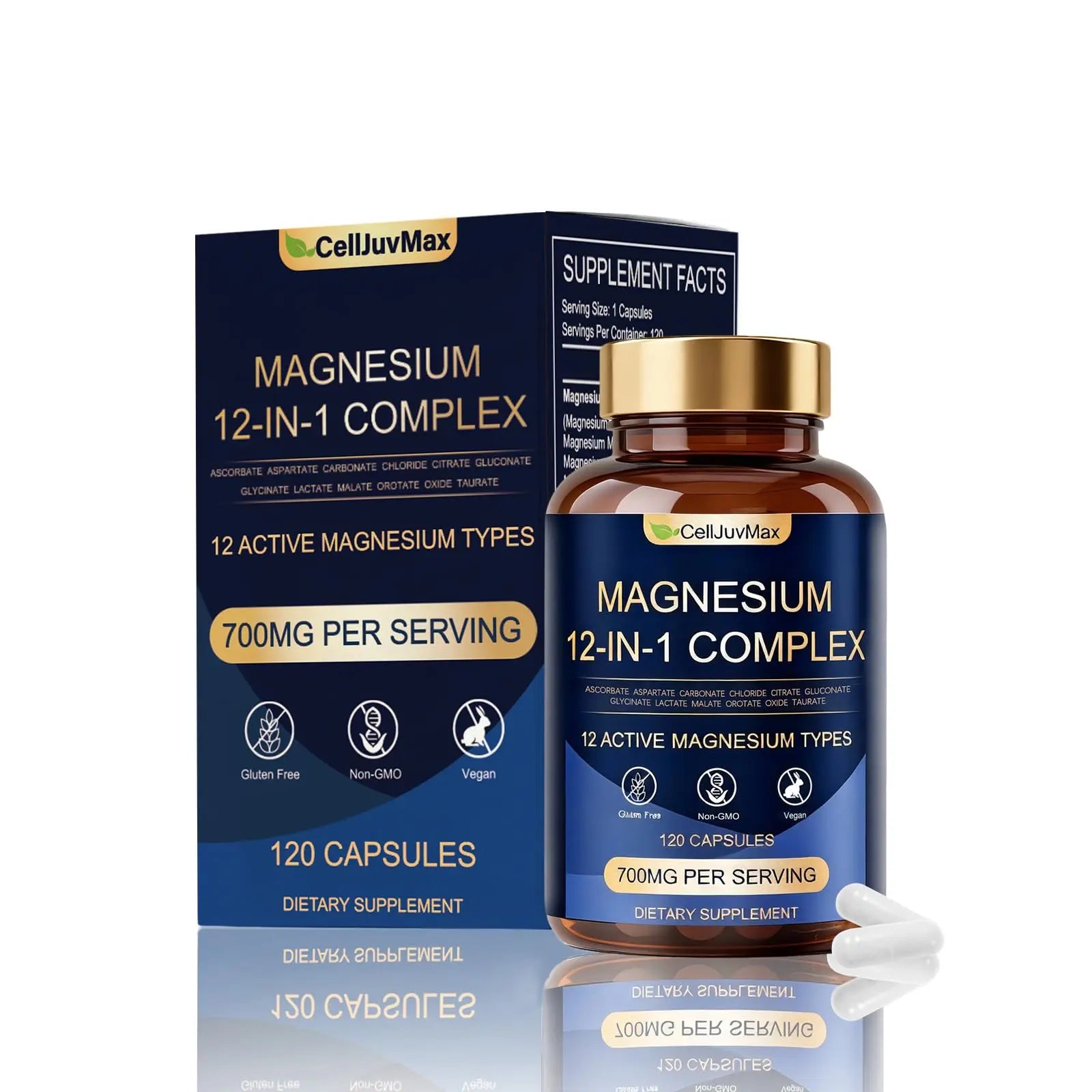 Magnesium 12-in-1 Complex 700mg, with Glycinate & Citrate, Vegan Supplement for Daily Wellness, 120 Capsules (1) WOJJAu supplements