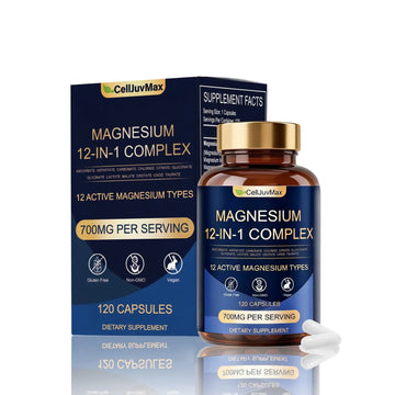 Magnesium 12-in-1 Complex 700mg, with Glycinate & Citrate, Vegan Supplement for Daily Wellness, 120 Capsules (1) WOJJAu supplements