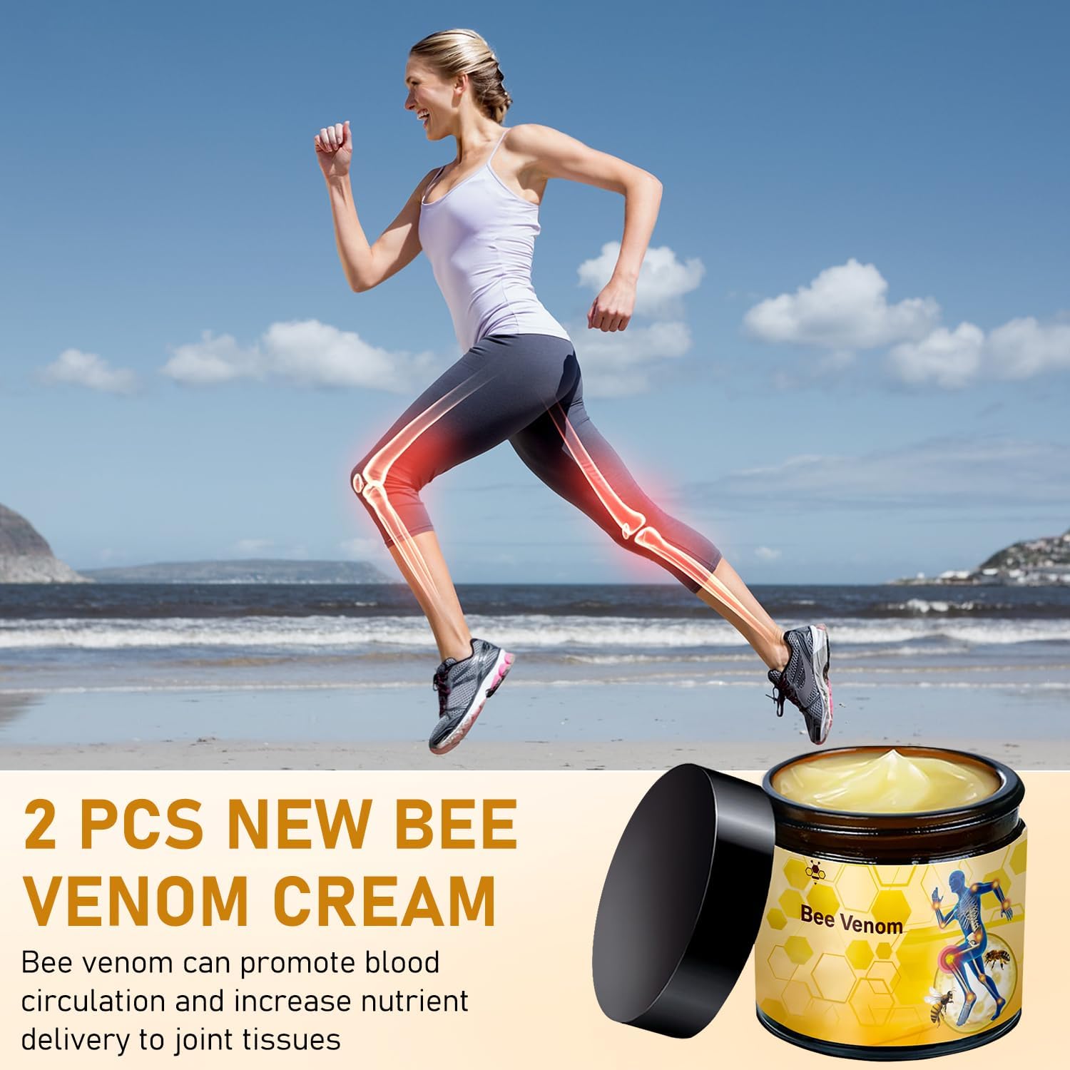 2 Pcs Bee Venom Cream, Professional Bee Venom Cream, Natural Joint Gel, for Neck,Waist,Back Hand Feet and Leg LinTsingAu supplements