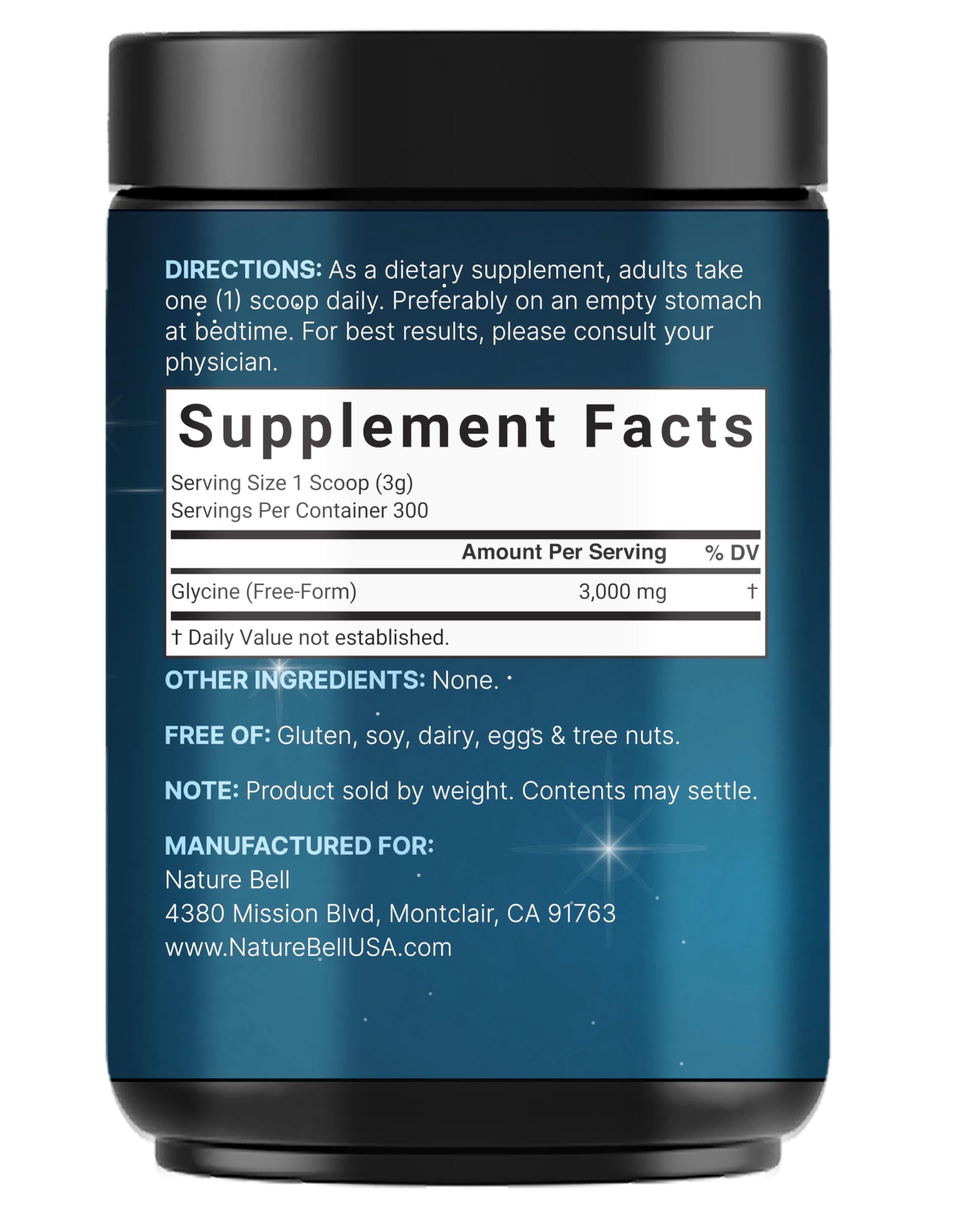 Glycine Powder, 300 Servings (2 lb) – 3,000 mg Free-Form Glycine Per Serving – Unflavored Pure Powder – Non-GMO, cGMP Manufactured NatureBellAu supplements
