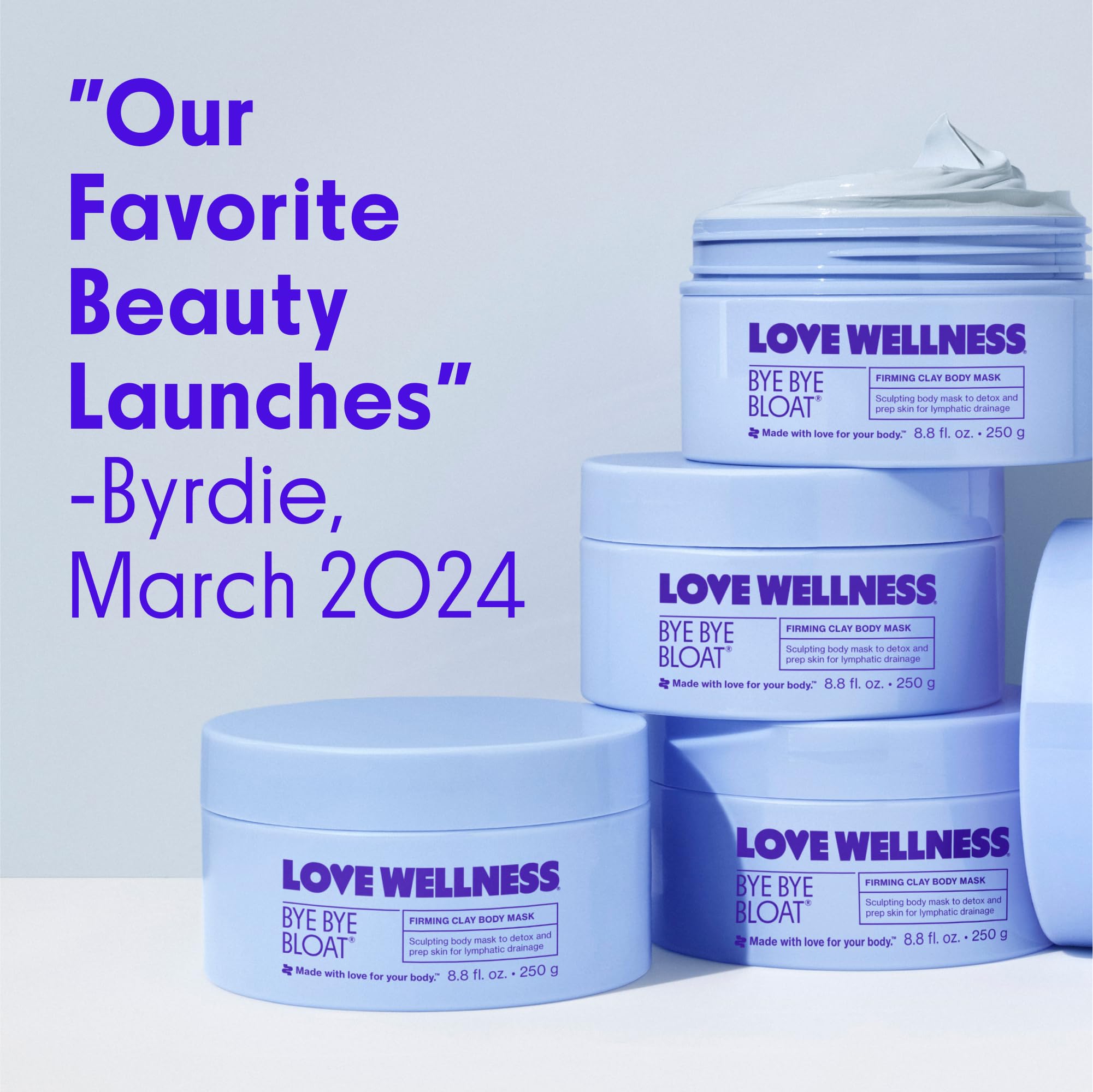 Love Wellness Bye Bye Bloat Firming Clay Body Mask | Lymphatic Drainage Body Mask for Women | Support Bloating Relief, Skin Hydration & Boost Circulation | Caffeine, Grapefruit & Peppermint Oil | 250g Love WellnessUS supplements