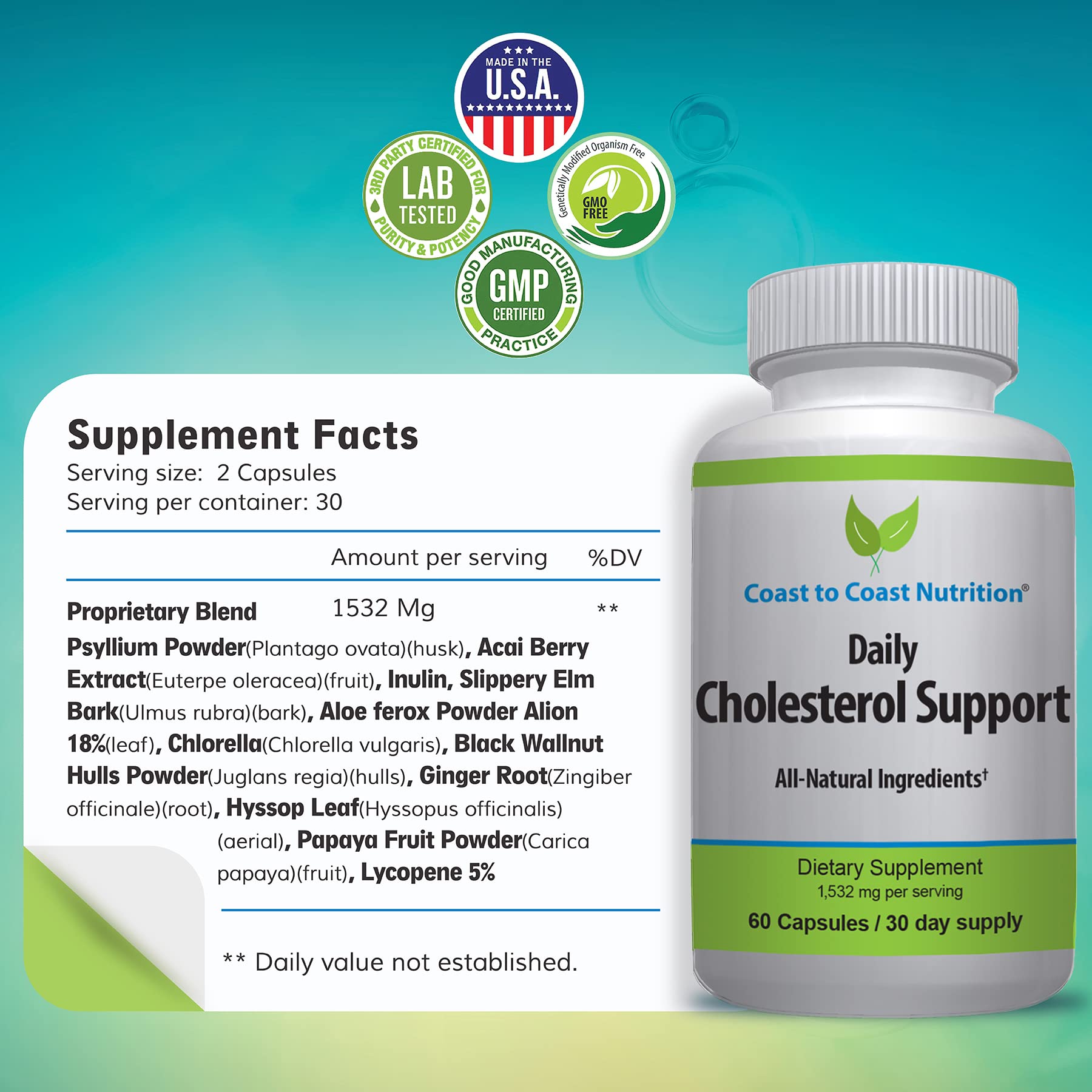 Coast to Coast Nutrition Cholesterol Support Supplement - Support Cardiovascular & Artery Performance, Target Bad LDL Levels & Plaque Calcium Buld-Up - Promote Circulation & Blood Flow - 60 Capsules Coast to Coast NutritionAu supplements