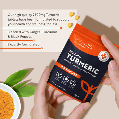 Nutravita Turmeric Tablets 2500mg with Black Pepper & Ginger - 180 High Strength Tumeric NutravitaUS supplements