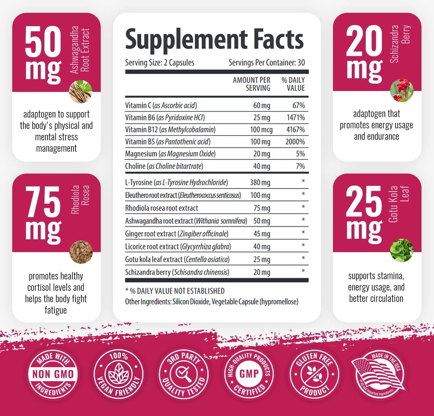1 Body Adaptogen Complex Supplement with Ashwagandha - 60 Vegan Cap 1 BodyUS supplements