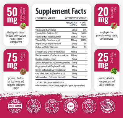 1 Body Adaptogen Complex Supplement with Ashwagandha - 60 Vegan Cap 1 BodyUS supplements