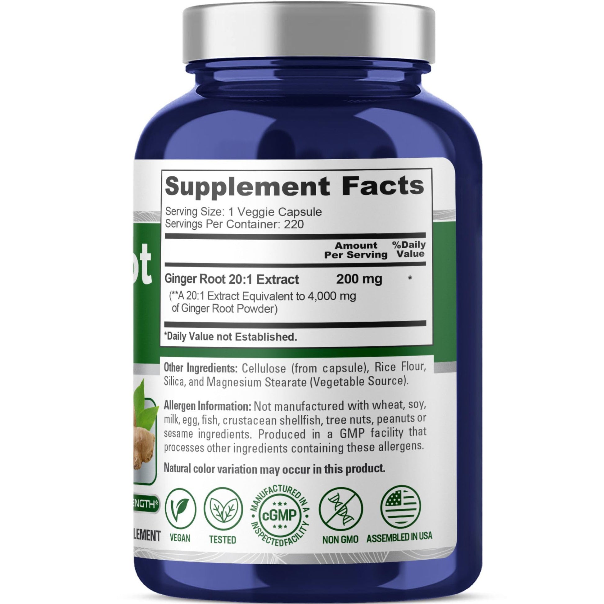 NusaPure Ginger Root Capsules 20:1 Extract, 200 mg Equivalent to 4,000mg per Veggie Caps | 220 Count | Non-GMO & Vegan NusaPureAu supplements