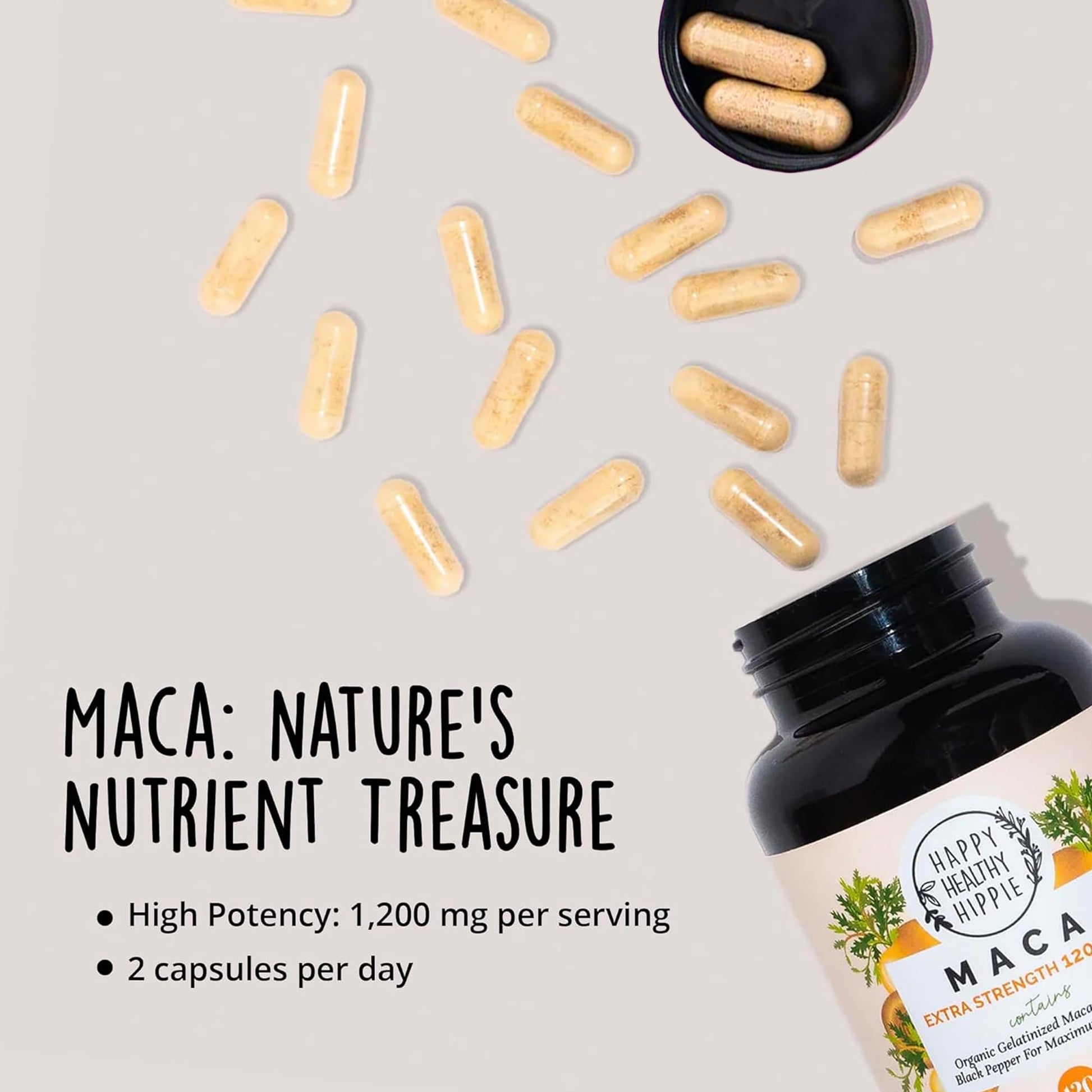 Organic Maca Root Capsules 1200 mg – Libido Booster for Women Fast Acting & Potent | Female Maca Supplement | Energy Pills from Peru | Includes Black Pepper for High Absorption | Vegan, 120 Ct Happy Healthy HippieAu supplements