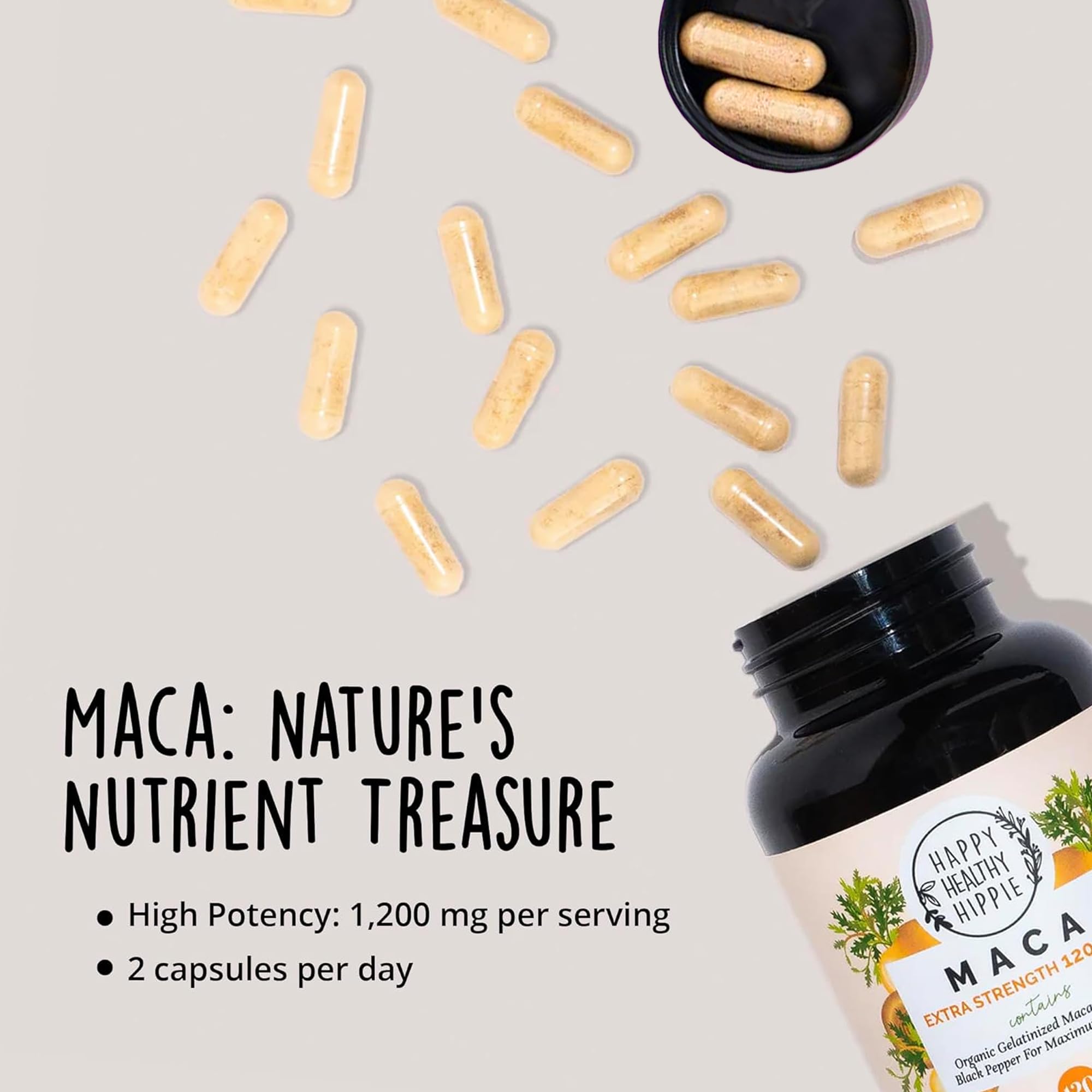Organic Maca Root Capsules 1200 mg – Libido Booster for Women Fast Acting & Potent | Female Maca Supplement | Energy Pills from Peru | Includes Black Pepper for High Absorption | Vegan, 120 Ct Happy Healthy HippieAu supplements