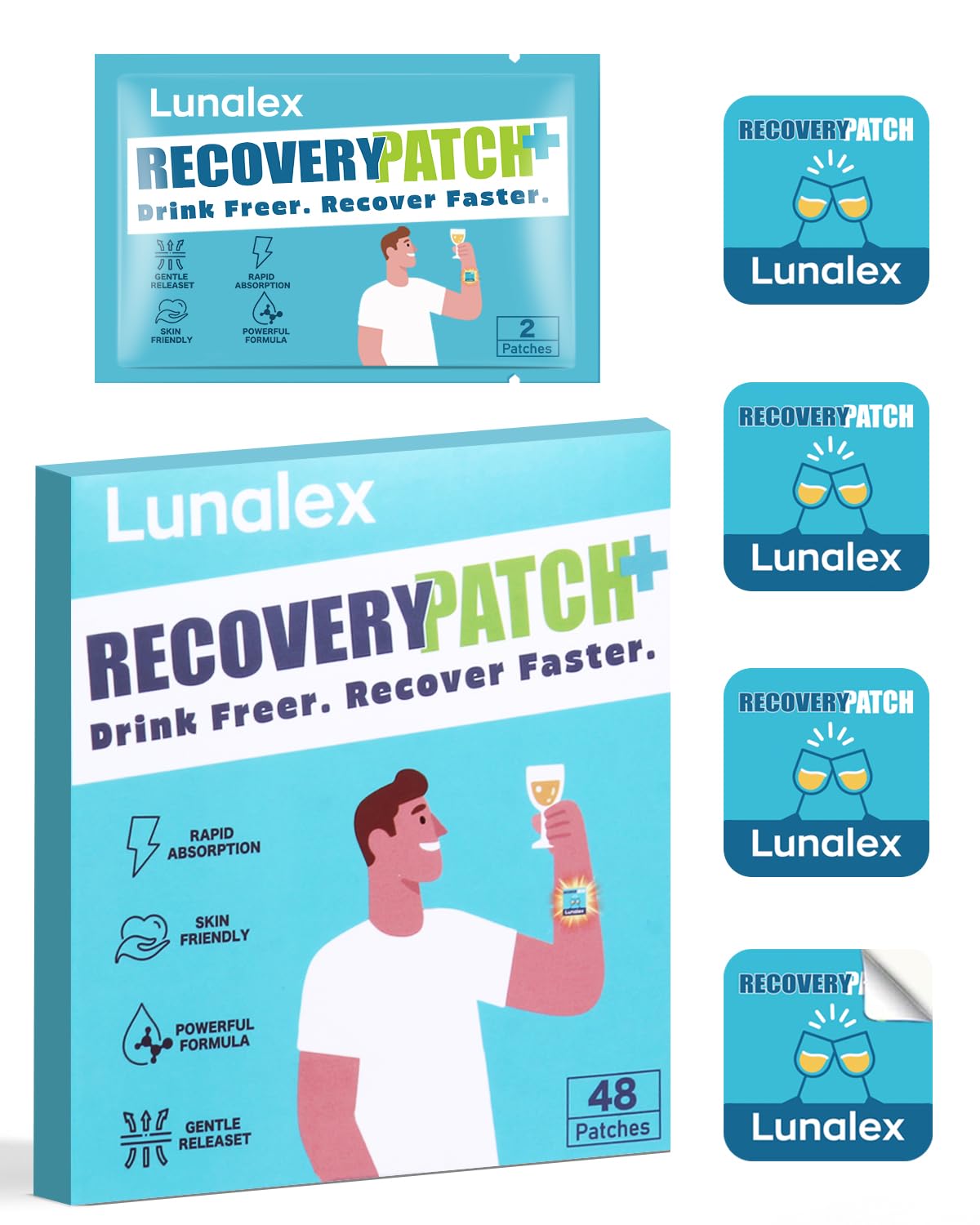 Lunalex Recovery Patch 48 Pack - Wake Up Refreshed & Balanced After Celebration - Plant-Based Formula for Morning Wellness - Bachelorette & Wedding Party Favors - 2 Patches per Sachet, Waterproof LunalexAu supplements