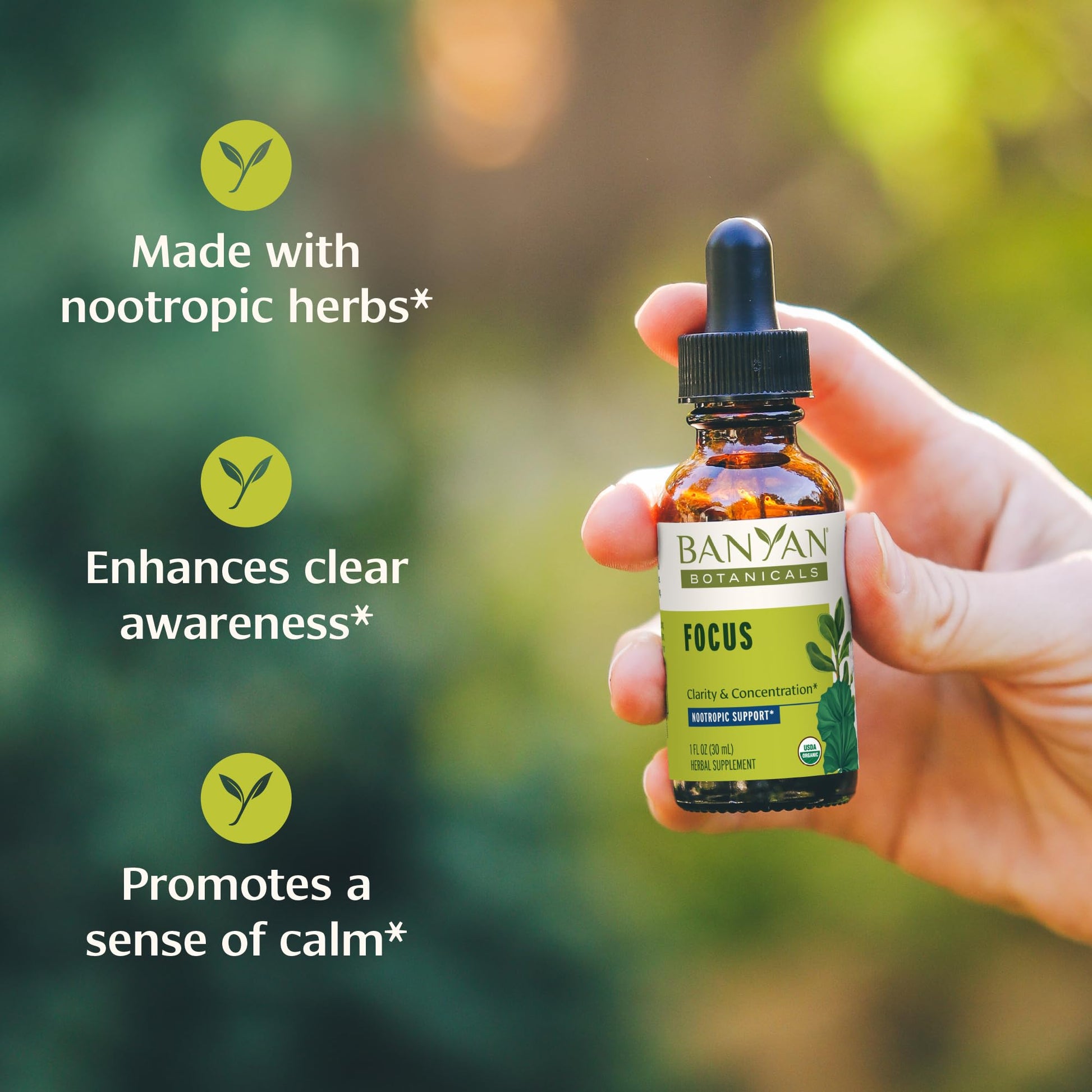 Banyan Botanicals Focus Liquid Extract – Organic Focus Supplement – Liquid Extract in Non-Alcoholic Glycerin – Nootropic Herbs for Fast-Acting Support* – 1 oz. – Non-GMO Sustainably Sourced Vegan Banyan BotanicalsAu supplements