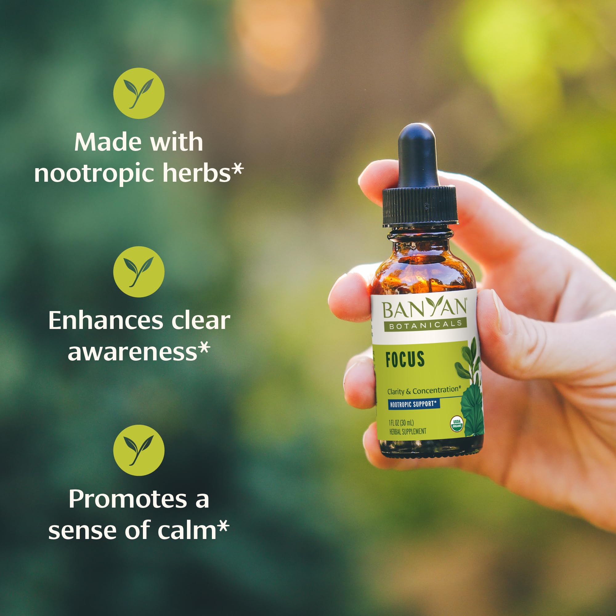 Banyan Botanicals Focus Liquid Extract – Organic Focus Supplement – Liquid Extract in Non-Alcoholic Glycerin – Nootropic Herbs for Fast-Acting Support* – 1 oz. – Non-GMO Sustainably Sourced Vegan Banyan BotanicalsAu supplements