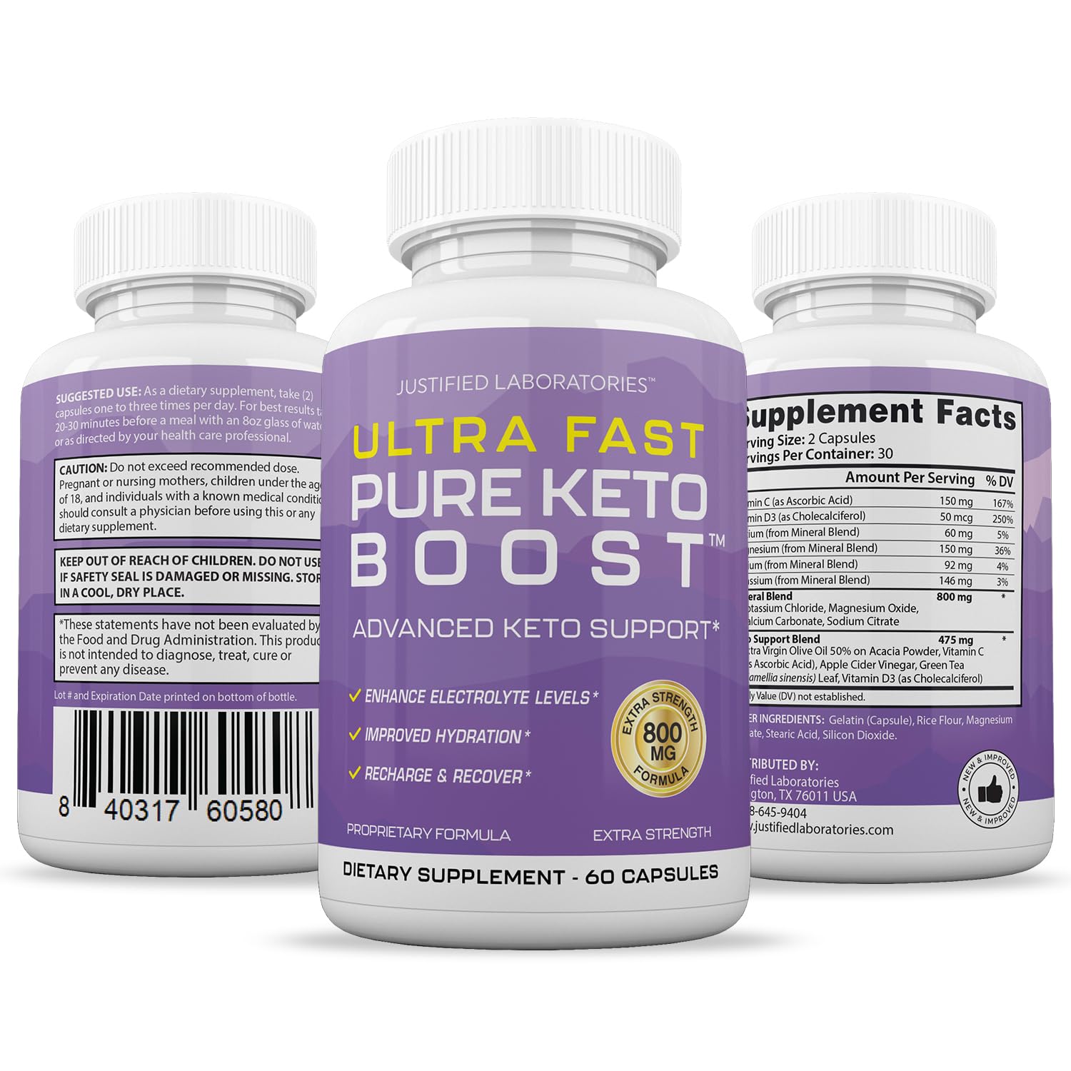 (5 Pack) Ultra Fast Pure Keto Boost Pills 1275MG New & Improved Formula Contains Apple Justified LaboratoriesUS supplements