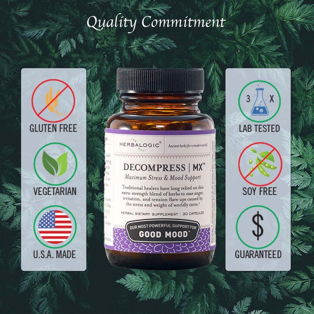 Herbalogic - Decompress MX Herb Capsules - Maximum Stress & Tension Relief - Reduces Anger & Moodiness, Positive Mood Support - Based on the Traditional Chinese Formula Xiao Yao San - 90 Cap Count HerbalogicAu supplements