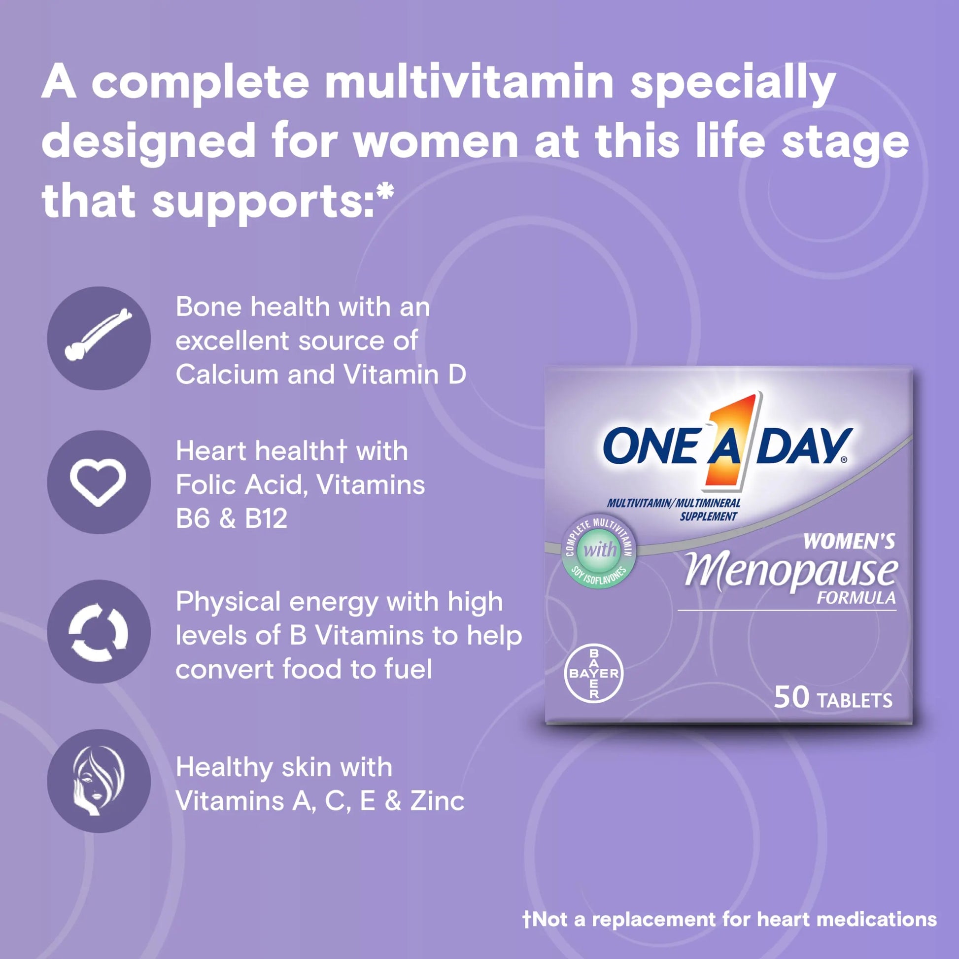 One A Day Women's Menopause Multivitamin with Vitamin A, Vitamin C, Vitamin D, Vitamin E and Zinc for Immune Health Support, Bone health, 50 Count ONE A DAYAu supplements