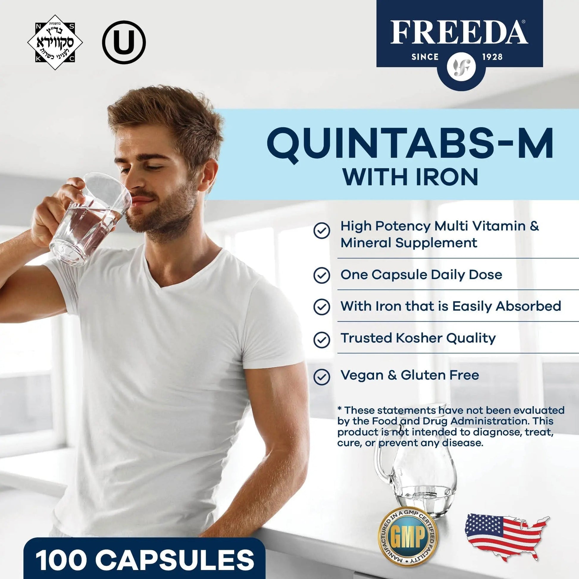 FREEDA Multivitamin One Daily – Quintabs-M with Iron – Kosher Multi Vitamins Supplements for Women Health - Multivitamins for Women & Iron FREEDAAu supplements