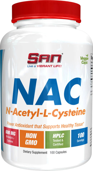 SAN N-Acetyl-L-Cysteine (NAC), Immune, Respiratory, Liver Health, NAC 600 mg, Potent antioxidant Support, Free-radicals, Easy to Absorb, 100 Capsules SANAu supplements