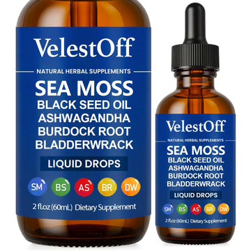 Velestoff Irish Seamoss Thyroid Hormone Regulator, Velestoff Thyroid Support Drops | Sea Moss, Black Seed Oil, Ashwagandha, Burdock Root, Bladderwrack, Hormone Balance & Support - 2 FL.OZ (1 Pcs) VelestoffAu supplements